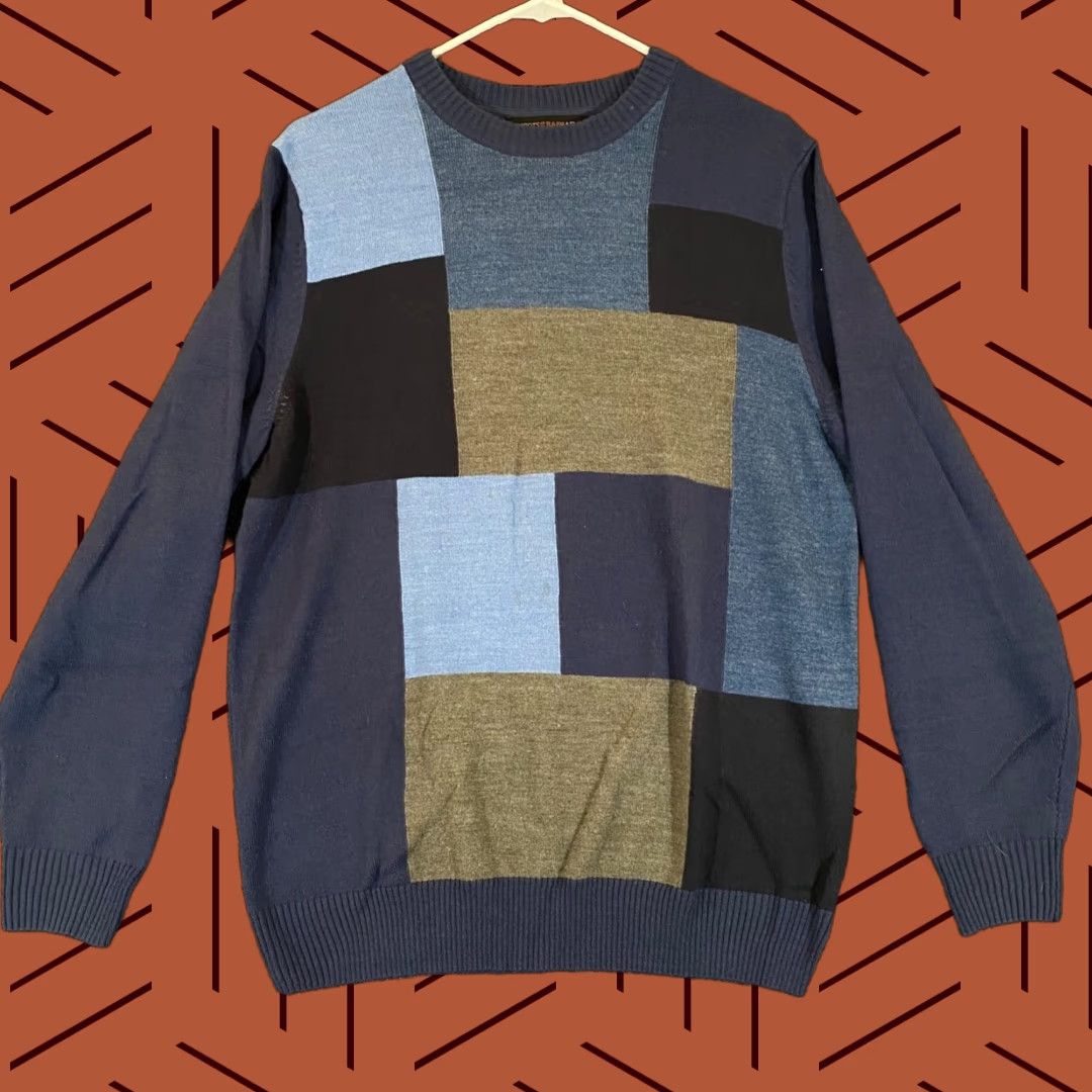 Vintage Tricots St Raphael Sweater Men Medium Blue Gray Plaid Long Sleeve Crew Neck Pullover Jumper Size US M / EU 48-50 / 2 - 1 Thumbnail