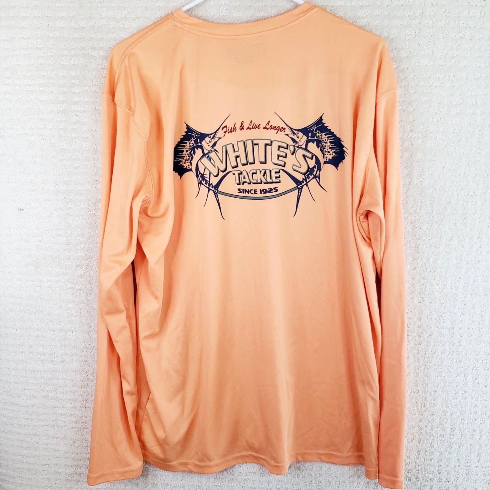 Vintage VINTAGE White's Tackle 50+ UV Shirt Men XL Sun Protection Long Sleeve Coral Orange Fishing Logo T-Shirt Regular Fit Size US XL / EU 56 / 4 - 6 Thumbnail