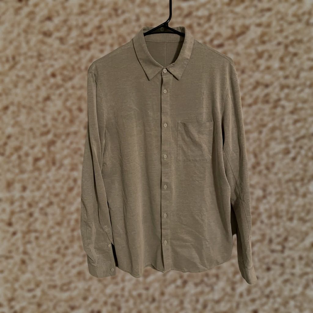 Lululemon Lululemon Commission Gray Long Sleeve Button Up Dress Shirt - Men's Large Shirt Regular Knit Black Color 30/22.5/26.5 2000s Size 42R - 1 Thumbnail