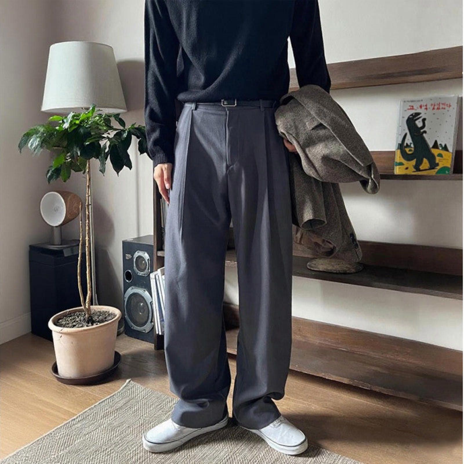 Vintage Charcoal Gray Wide Leg Casual Pants, Loose Fit Trousers Size US 32 / EU 48 - 2 Thumbnail