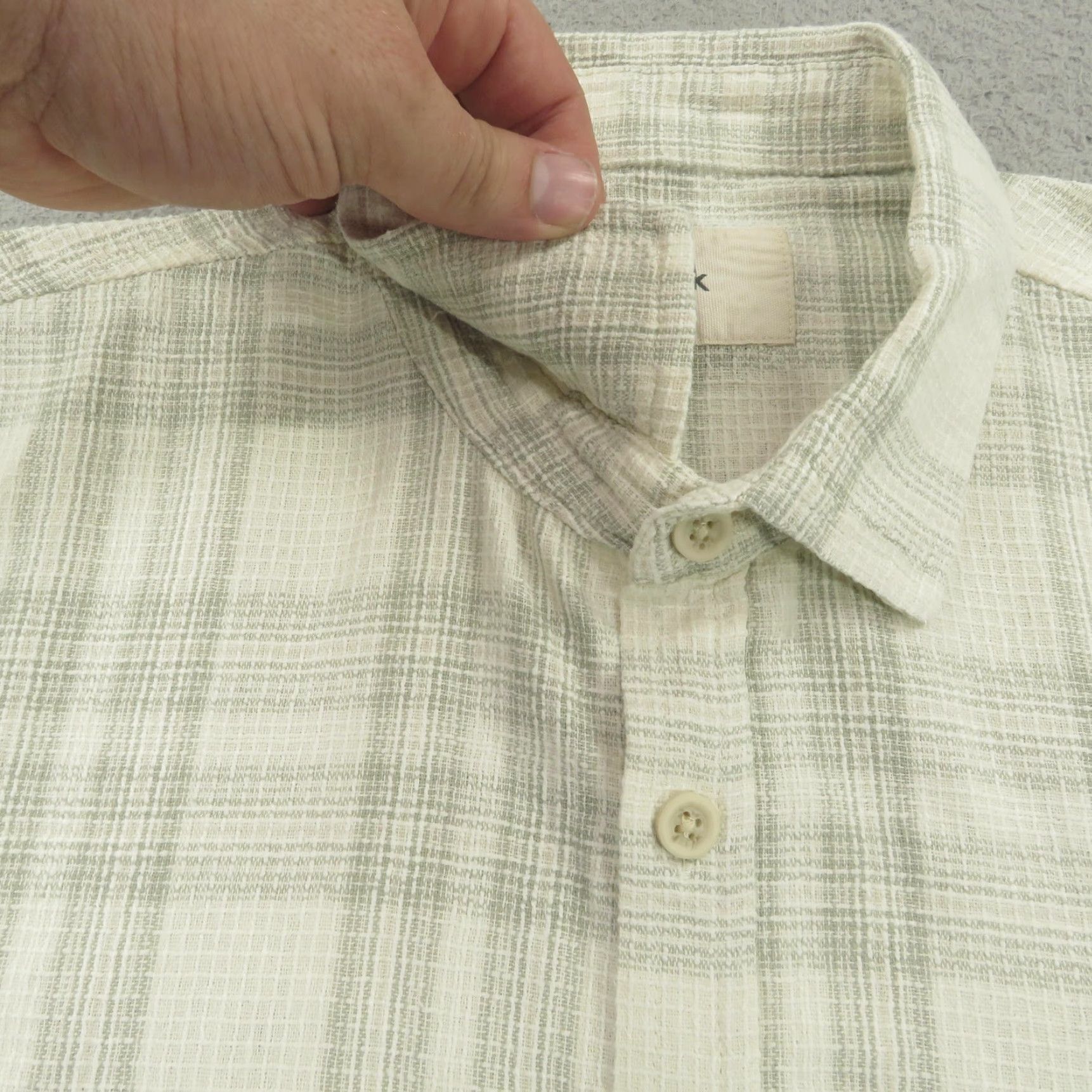 Folk Folk Shirt Mens Large Beige Raw Linen Blend Short Sleeve Button Up Plaid Check Size US L / EU 52-54 / 3 - 3 Thumbnail