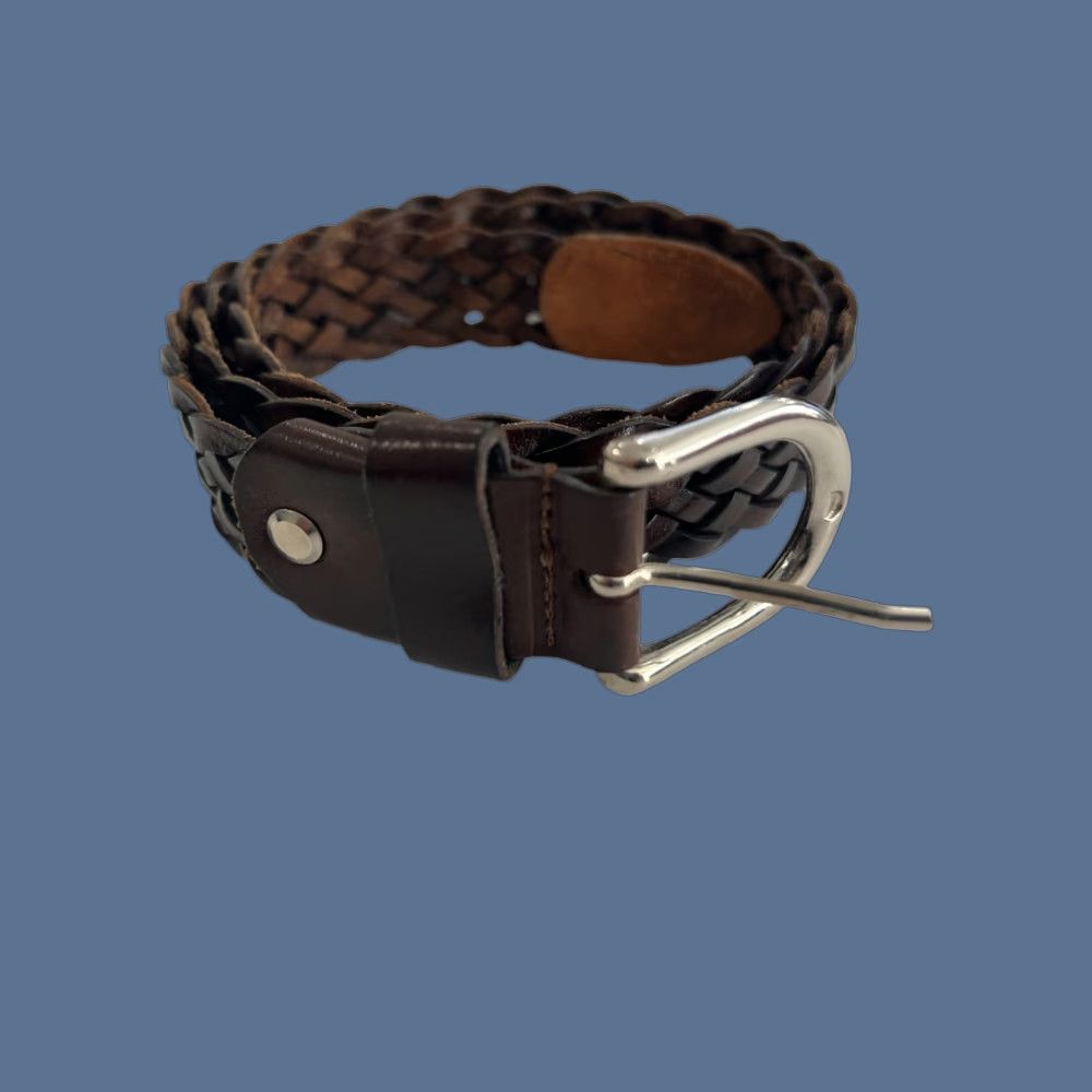 VERA PELLE Italy Brown Leather Woven Braided Wide Belt Italian Leather Weaved Vera Pelle Leather Belt, Woven Belt  main image 3