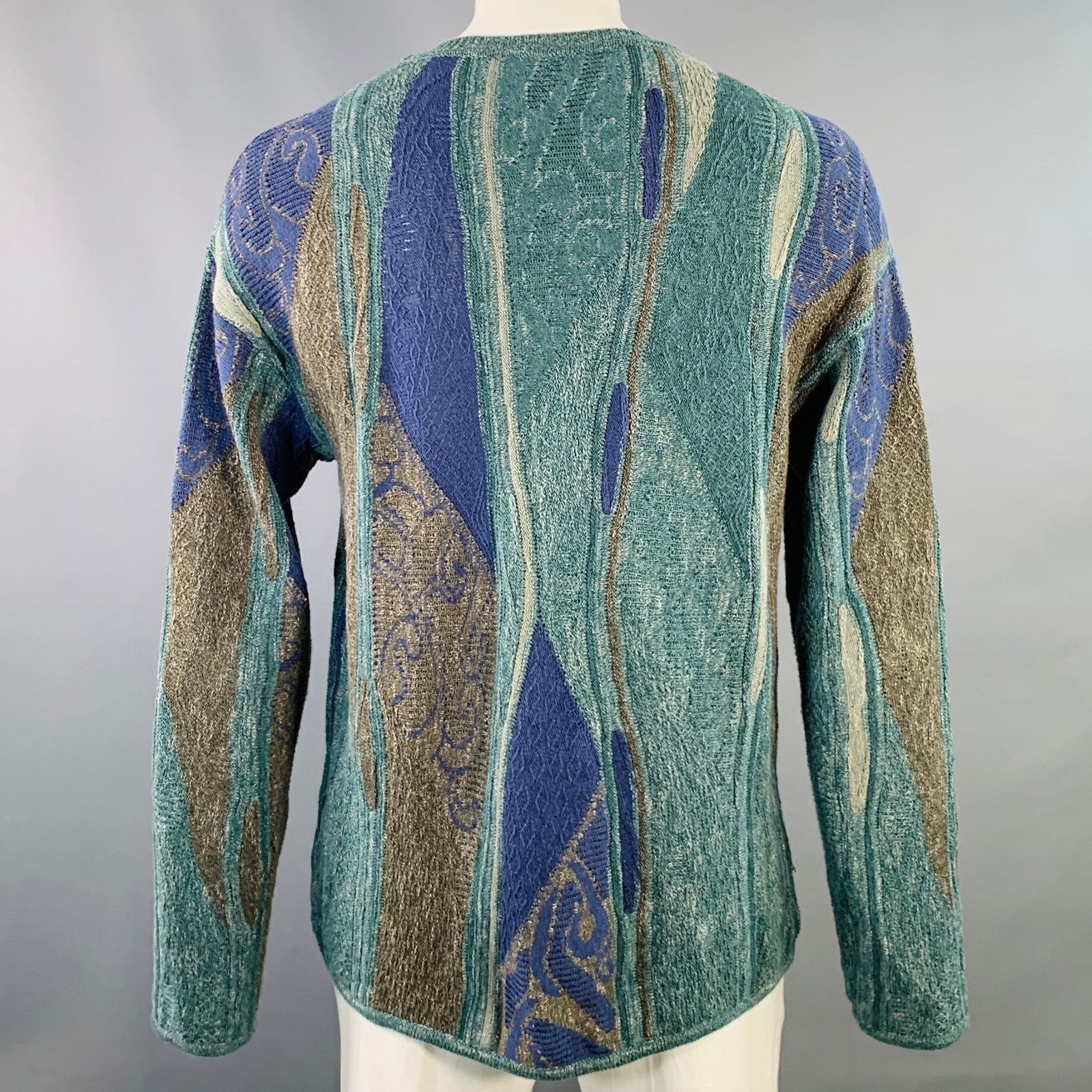 Emporio Armani EMPORIO ARMANI Green Blue Cotton Linen Crew Neck Sweater Size US L / EU 52-54 / 3 - 4 Thumbnail