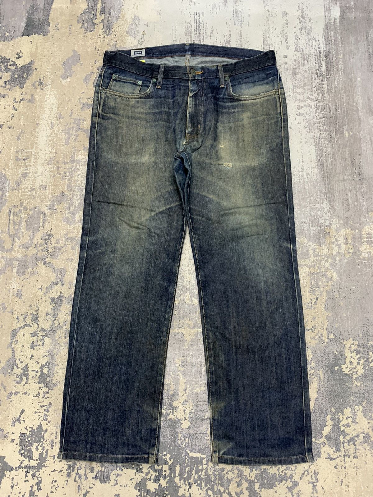 Japanese Brand Edwin 505 Distressed Mud Wash Denim Jeans Size US 37 - 1 Thumbnail