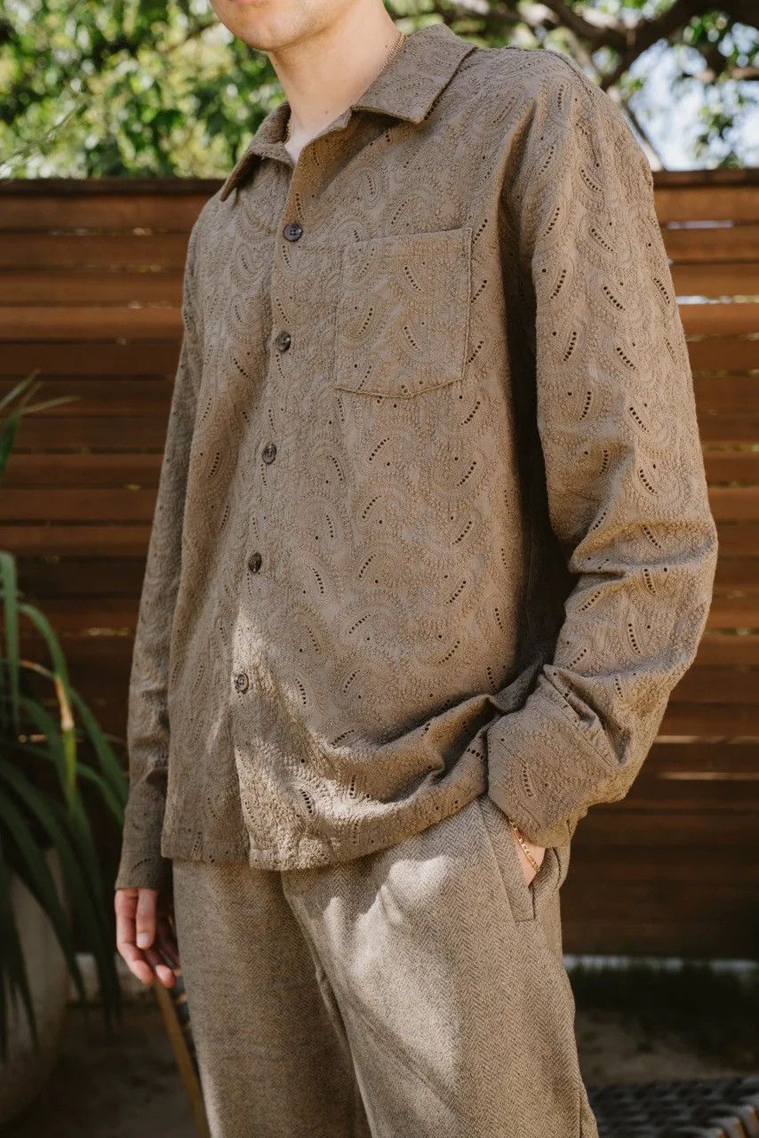 Richie Le Collection Richie Le Paisley Knit Long Sleeve Button Up - Olive Size US L / EU 52-54 / 3 - 3 Thumbnail