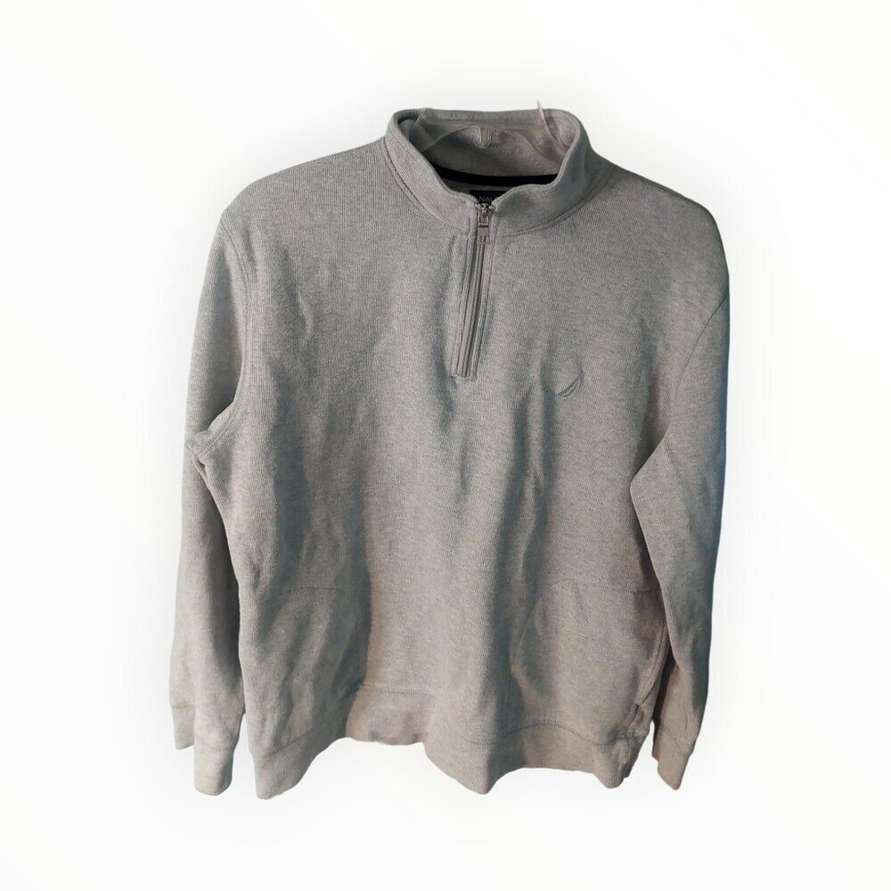 Nautica Nautica | Men's Knit Quarter-Zip Long-Sleeve Grey Sweater | Size US L / EU 52-54 / 3 - 3 Thumbnail
