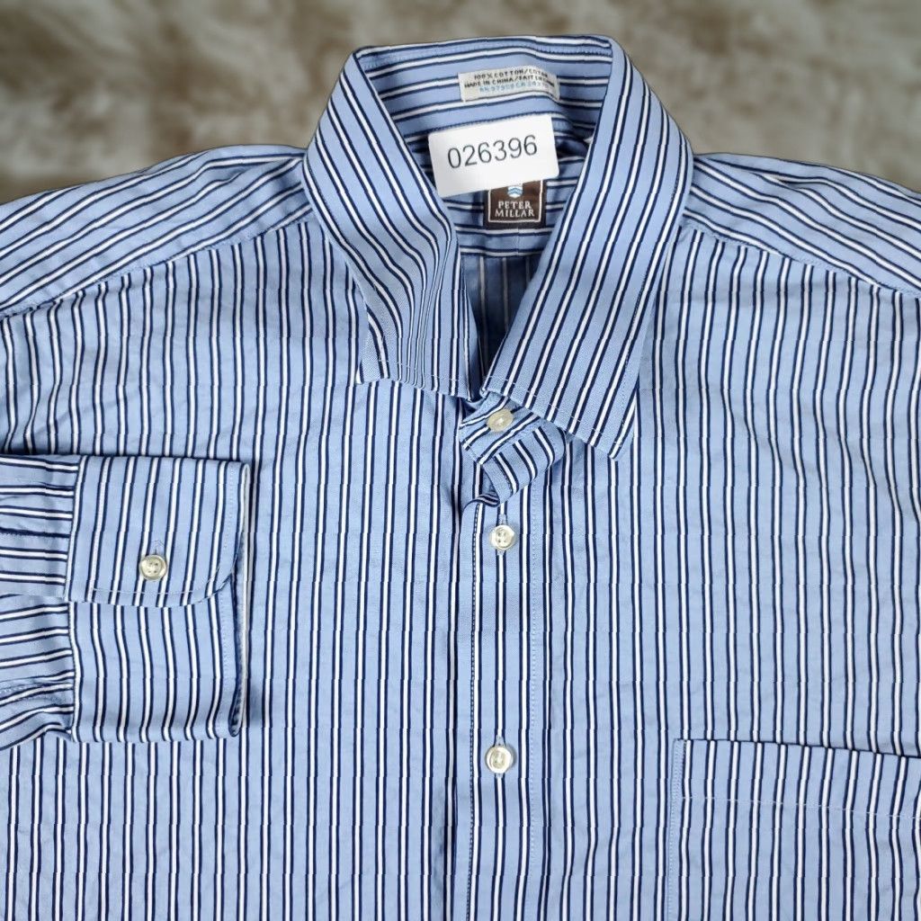 Peter Millar Peter Millar Shirt Mens Large Blue Striped Button-Up Long Sleeve Casual Business Formal Workwear Size US L / EU 52-54 / 3 - 1 Thumbnail