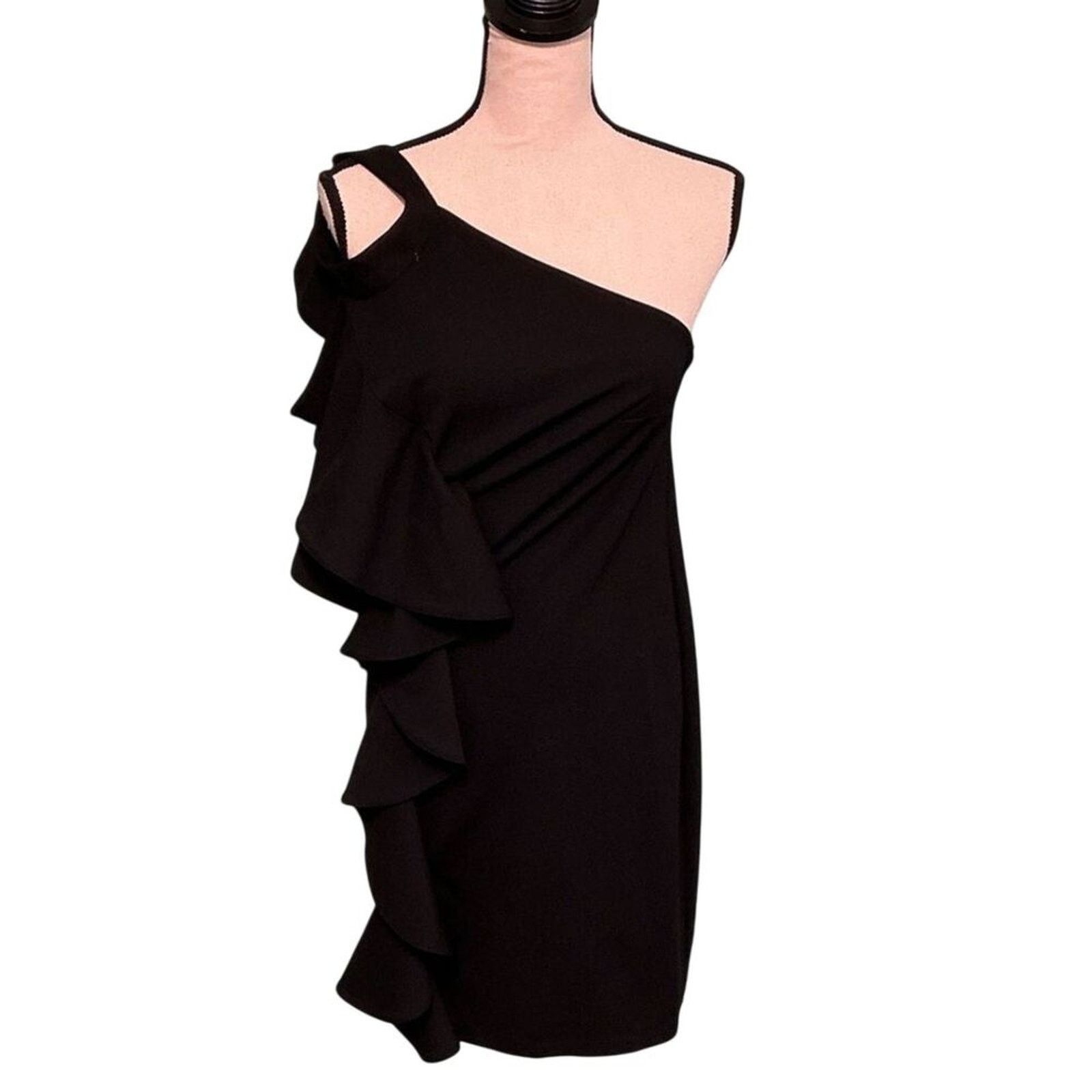 GB GB One Shoulder Ruffle Cocktail Dress – Black – Size M Size M / US 6-8 / IT 42-44 - 1 Thumbnail