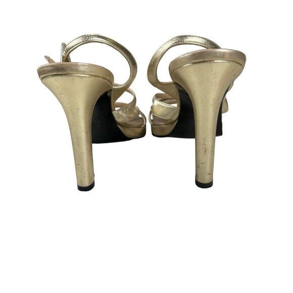 Vintage × Yves Saint Laurent Yves Saint Laurent Gold Metallic Leather 4″ Heeled Sandals S Size US 9 / IT 39 - 6 Thumbnail