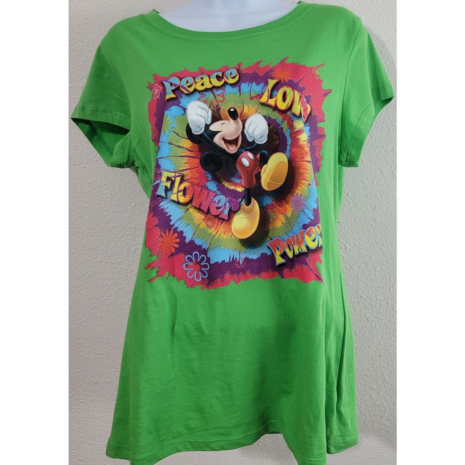 Disney Disney Green Mickey Mouse Peace Love Flower Shirt XL Size XL / US 12-14 / IT 48-50 - 1 Thumbnail