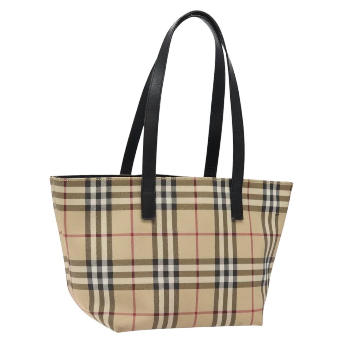 Burberry Nova Check Tote Bag Pvc Beige Auth Ba1840, Women's