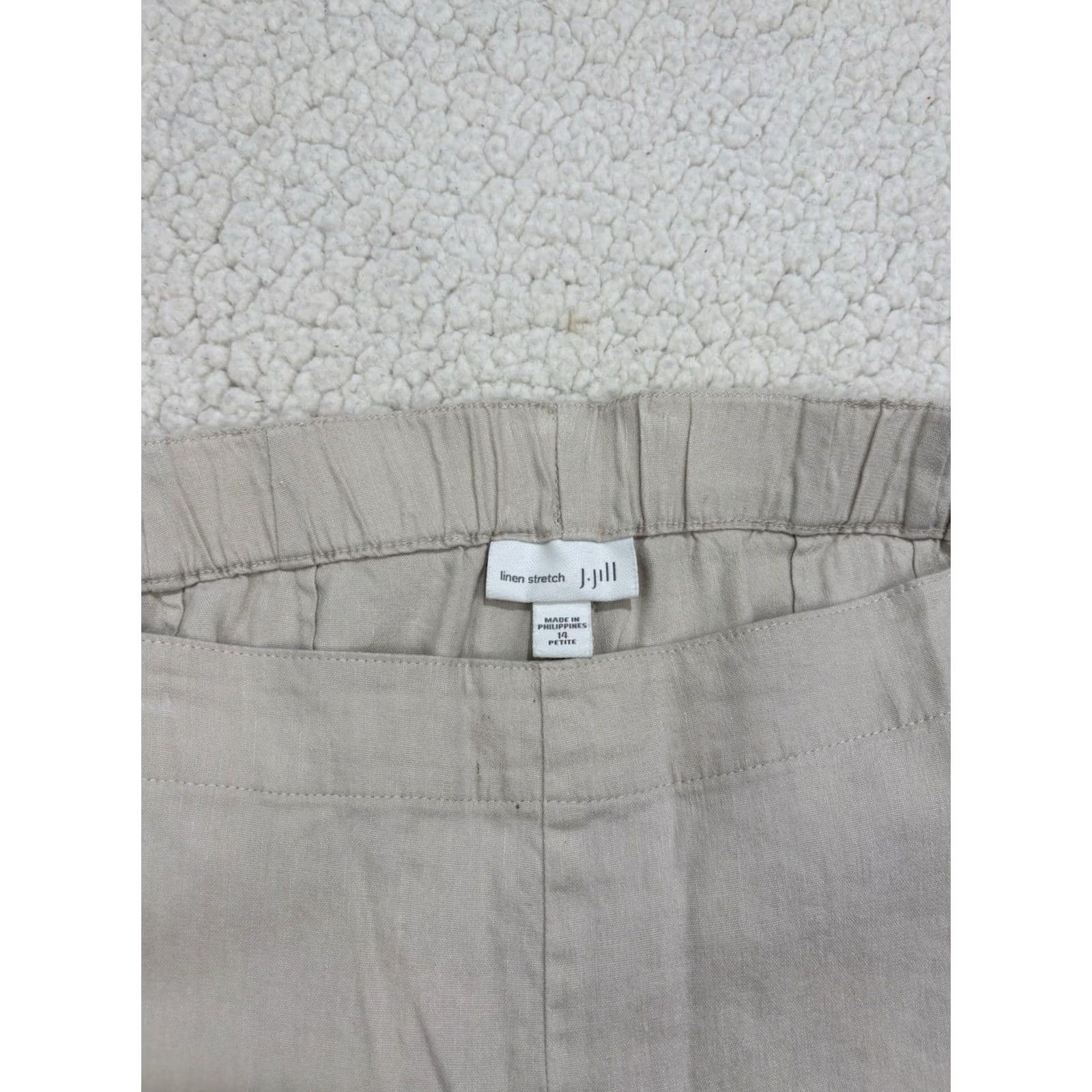 J. Jill J. Jill Pants Beige Linen Stretch Pull On Wide-Leg 14P Petite Womens Beach Minimalist Size 36" / US 14 / IT 50 - 3 Thumbnail