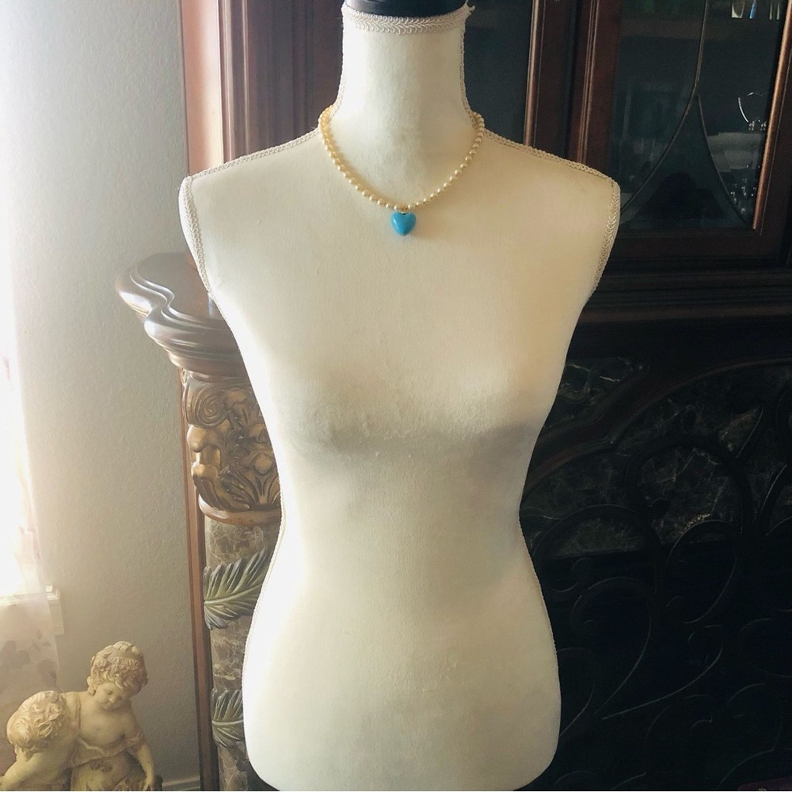 Handmade Handcrafted repurpose faux turquoise heart Pearl necklace Size ONE SIZE - 6 Thumbnail