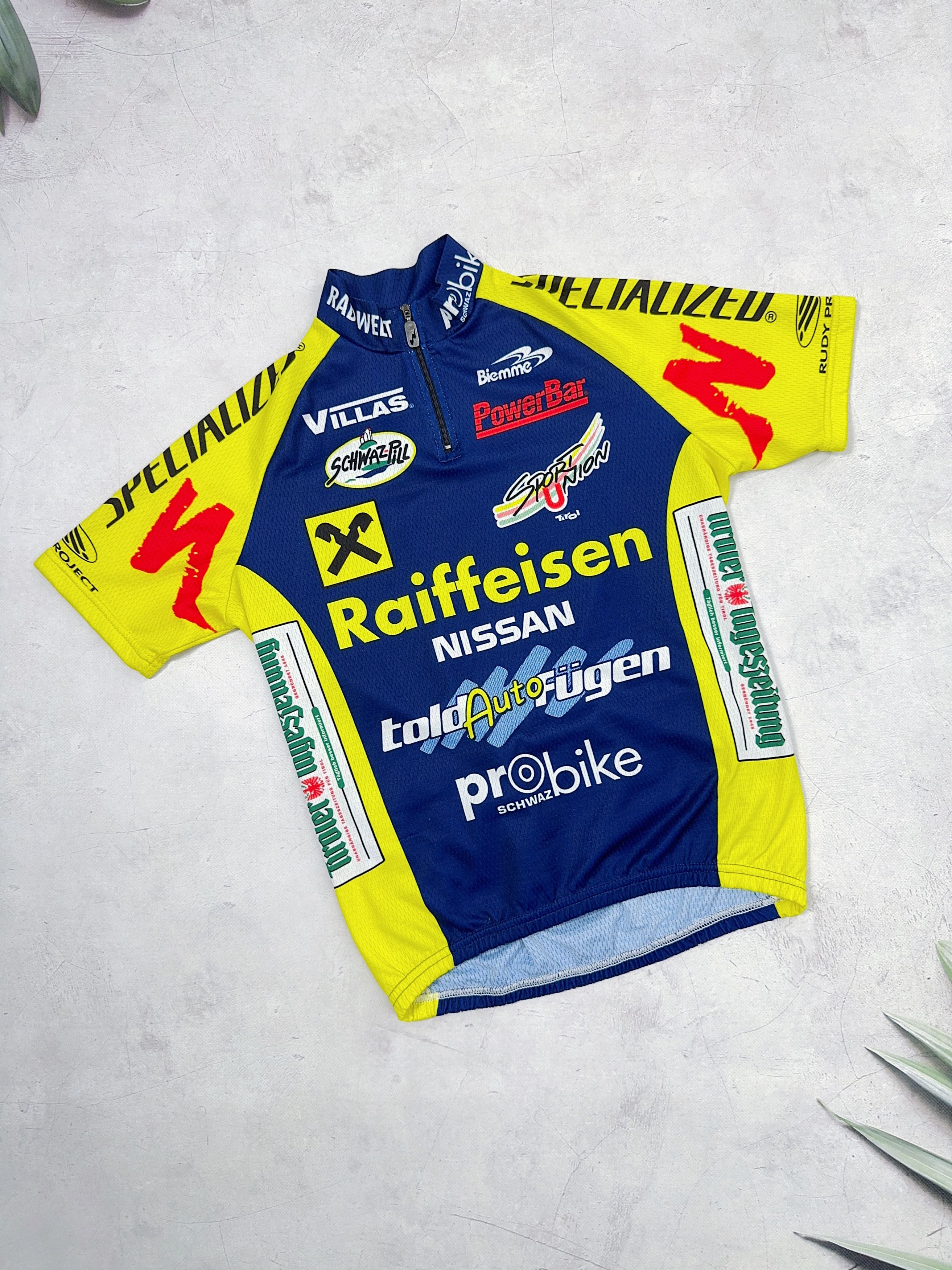 Vintage Vintage Biemme Cycling Jersey Raiffeisen Nissan Size US M / EU 48-50 / 2 - 1 Thumbnail