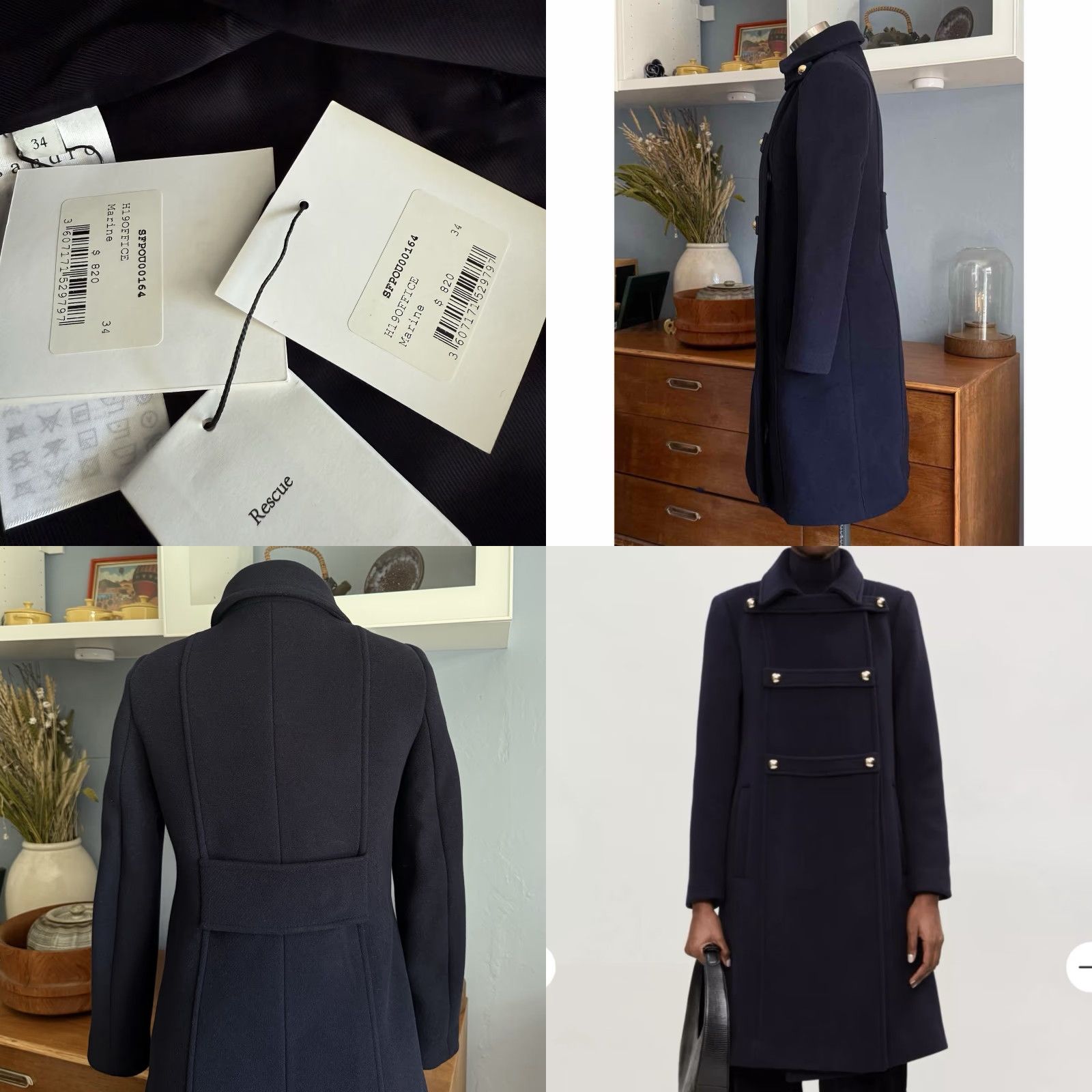 Sandro Sandro Napoleon Military Wool Blend Trench Coat Navy Blue Size 34 Women Coat Pea Navy Wool Blend Buttons Long Seasonal Casual Ribnt Size XXS / US 00 / IT 34 - 8 Thumbnail