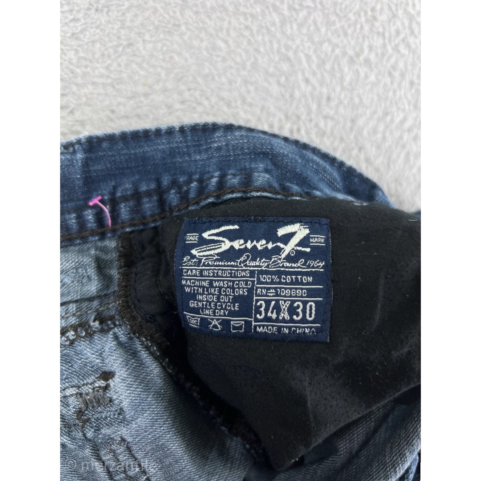 Vintage Seven7 Womens Jeans 34 Blue Denim Distressed Straight Embroidered 100% Cotton Size 24" / US 00 / IT 34 - 5 Thumbnail