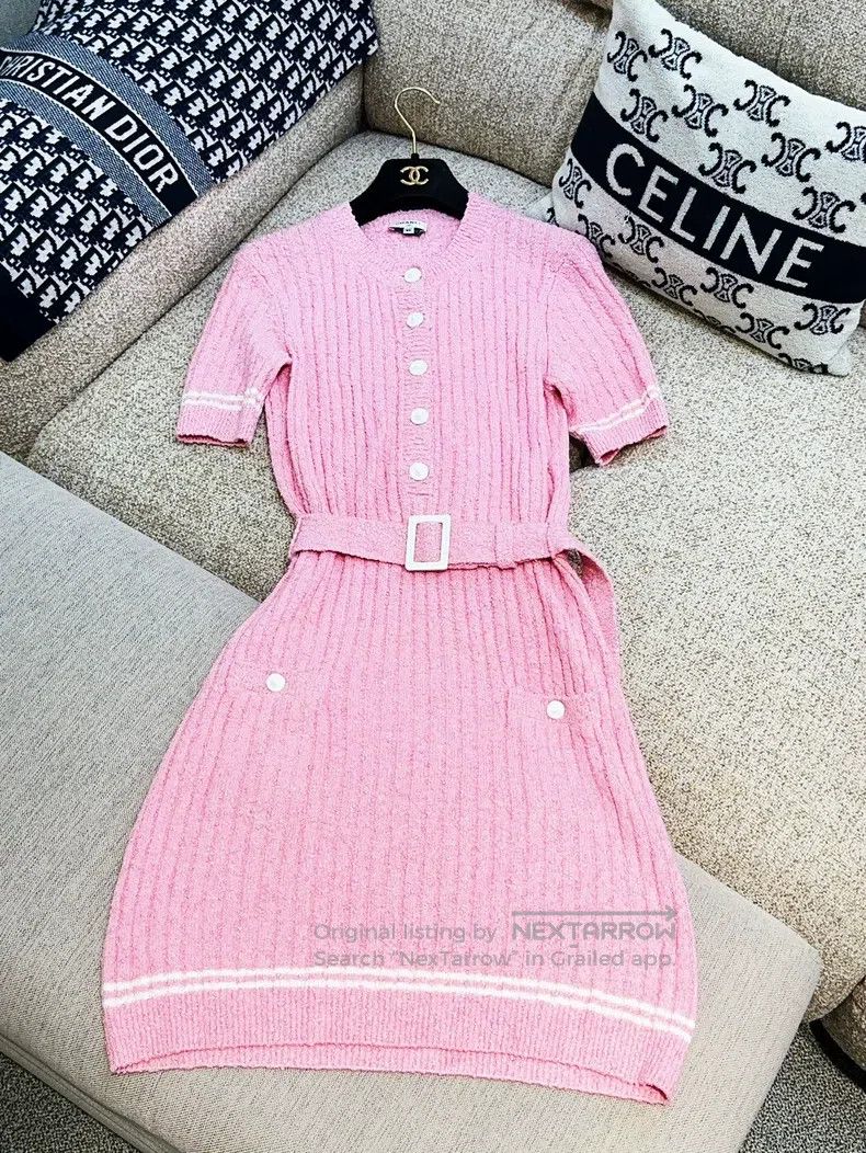 Chanel Chanel 22P pink knitted short-sleeved dress Size XXS / US 00 / IT 34 - 3 Thumbnail
