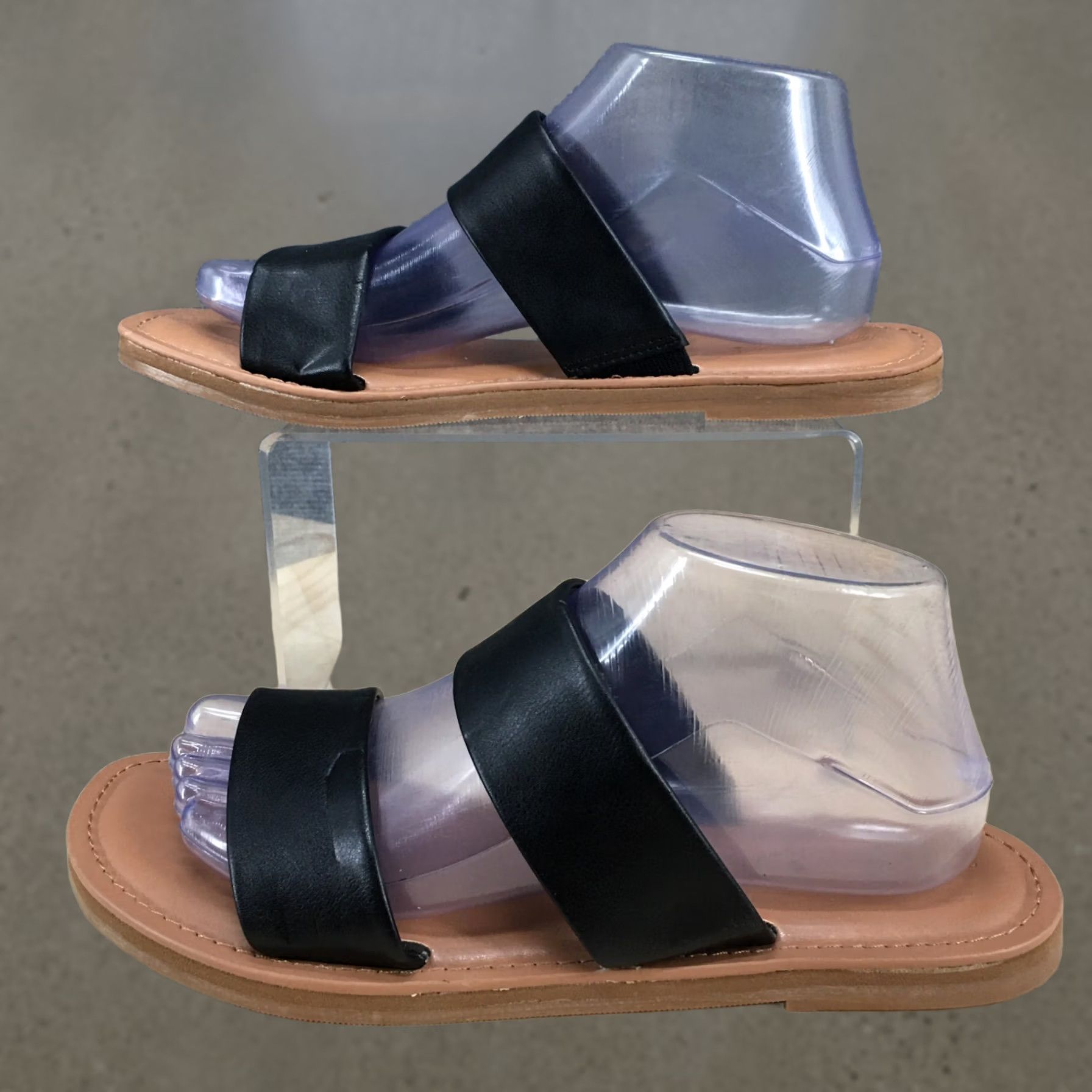 Vintage Universal Thread Sandals Womens 9 Slide Black Faux Leather Slip On Double Strap Size US 9 / IT 39 - 1 Thumbnail