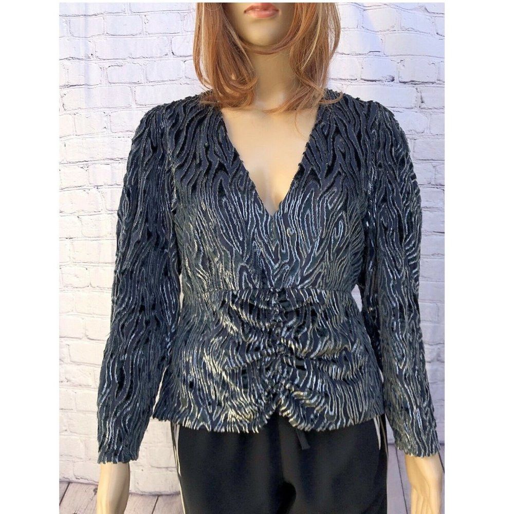 Other Burnout Velvet Blouse Long Sleeve Dark Green S Size S / US 4 / IT 40 - 1 Thumbnail