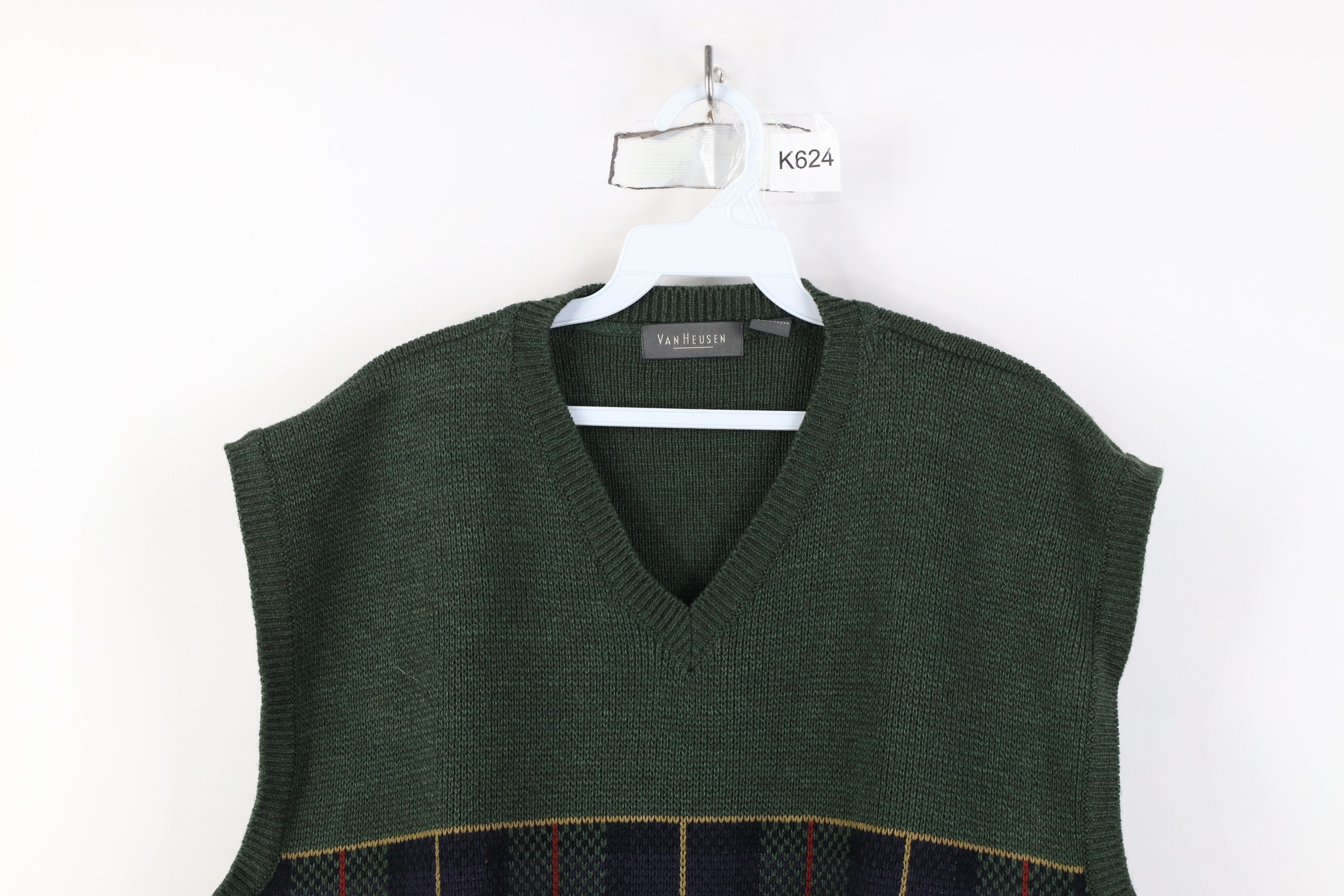 Vintage Vintage 90s Streetwear Knit V-Neck Sweater Vest Plaid Green Size US XL / EU 56 / 4 - 2 Thumbnail