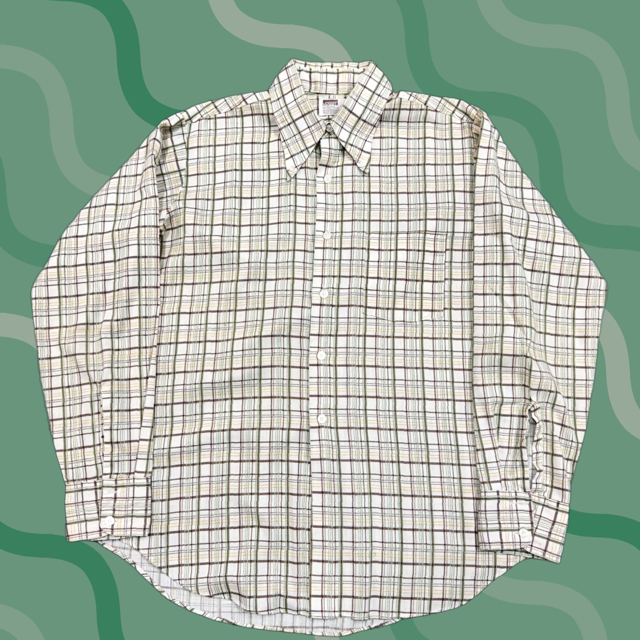 Vintage VINTAGE Montgomery Ward Shirt Mens Large Beige Plaid No Iron Button Long Sleeve Size US L / EU 52-54 / 3 - 1 Thumbnail