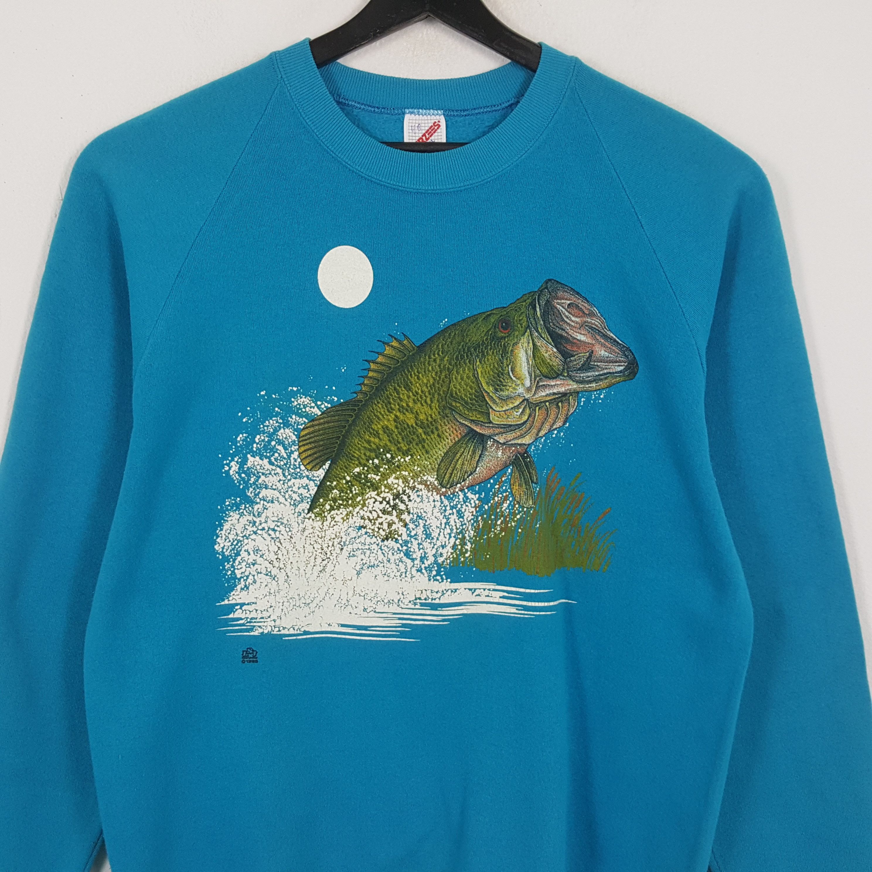 Vintage FISH ART Fishing Style Vintage Sweatshirt Size US M / EU 48-50 / 2 - 2 Thumbnail