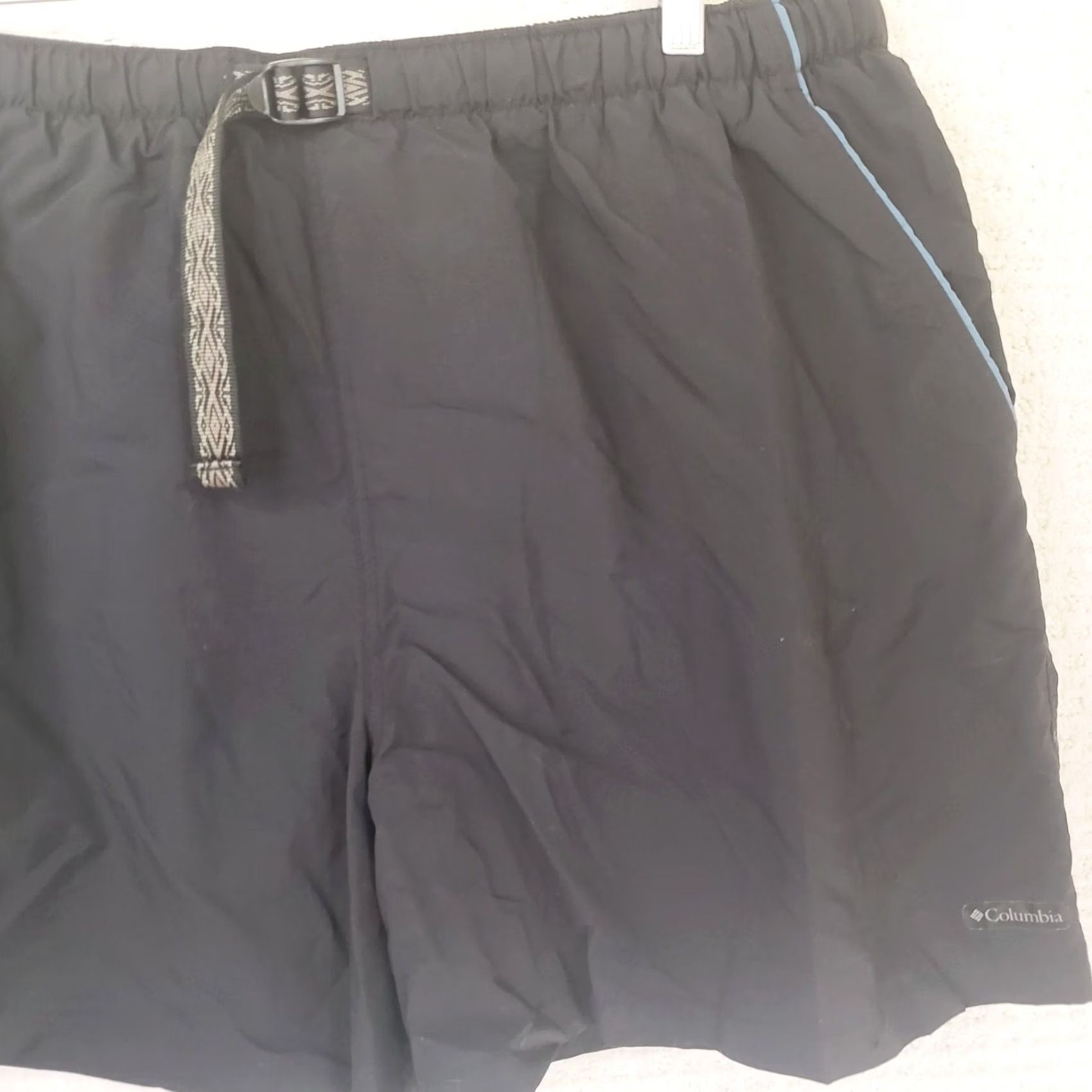 Vintage Columbia Swim Shorts Mens 2XL Belted Black Trunks Lined Nylon Polyester Breathing Inside Pockets Sportswear Beach Going Out Logo Size US 39 - 3 Thumbnail
