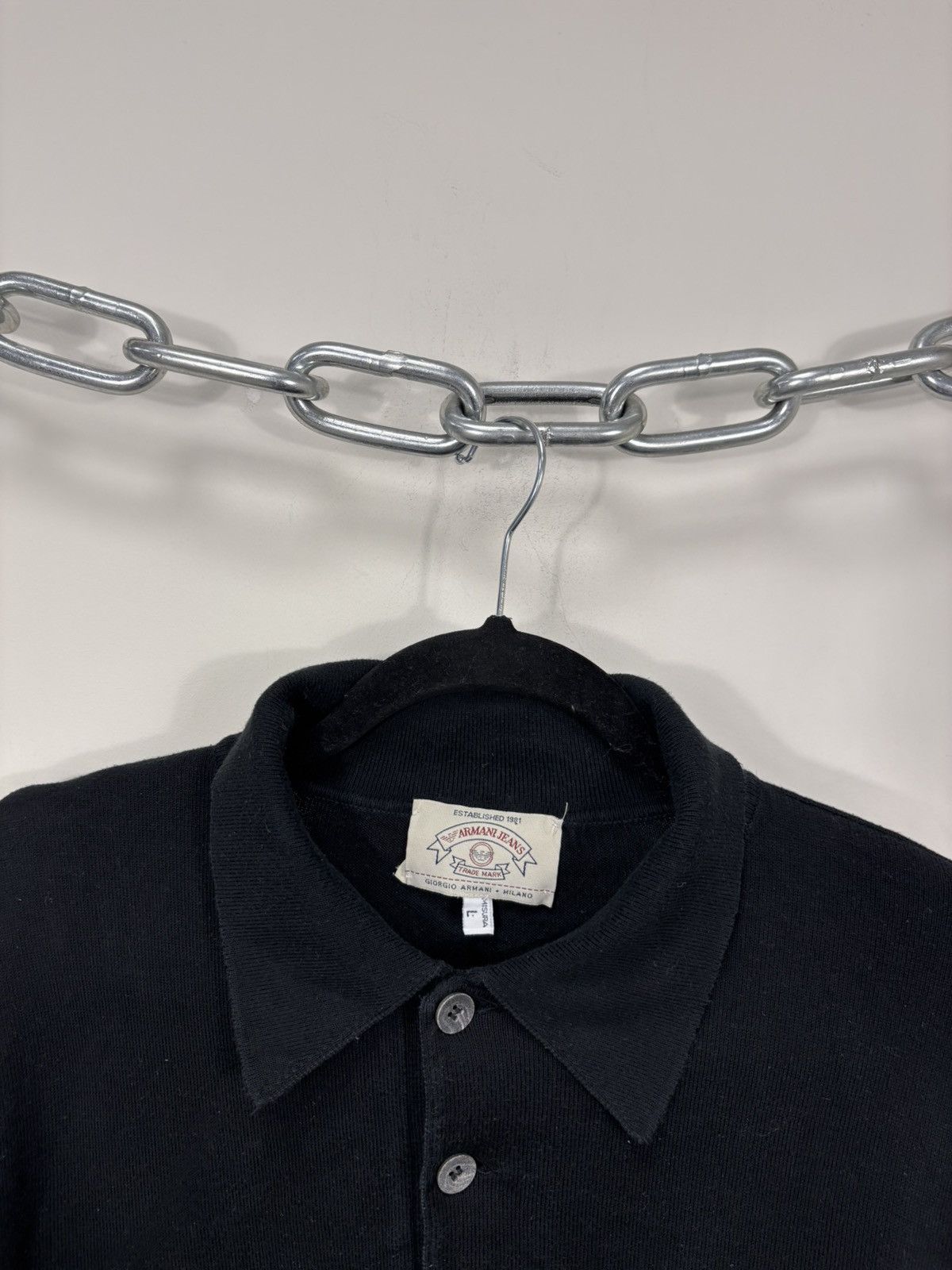 Armani Vintage Armani Jeans Men’s Black Long Sleeve Polo Shirt Size US L / EU 52-54 / 3 - 6 Thumbnail