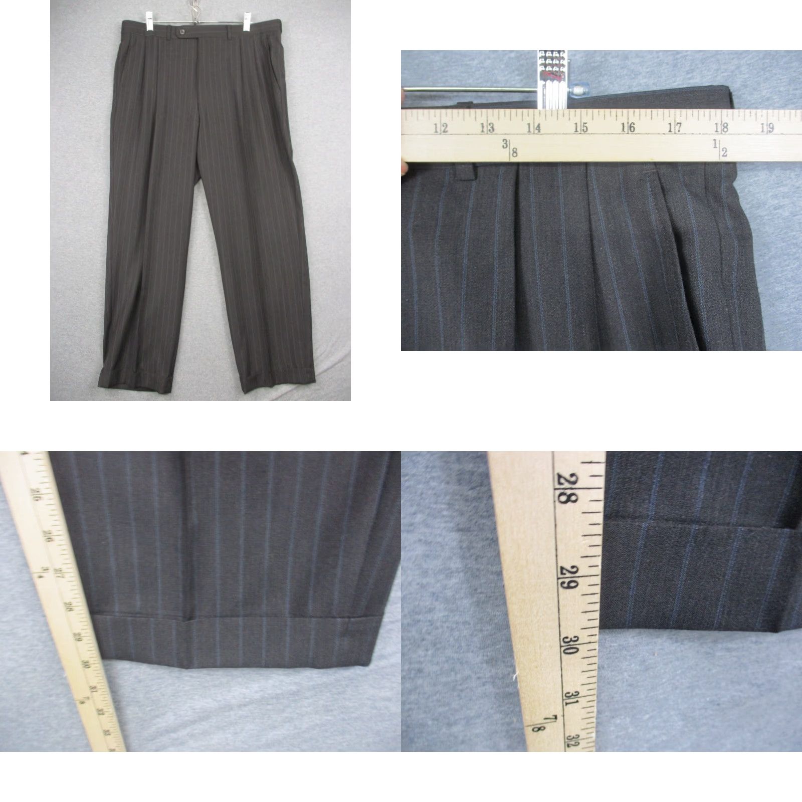 Vintage Paul Dione Suit Mens 2 Piece Gray Pinstriped 100% Wool 42L 36x30 Vintage No Size 42R - 9 Thumbnail