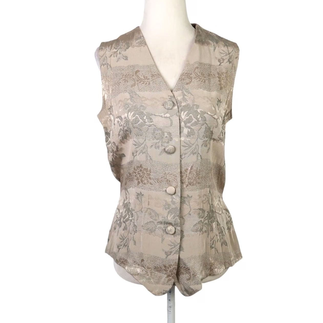 Vintage VINTAGE 80s Signet Tan Satin Brocade Floral Vest Small Womens Sleeveless Button Front Size S / US 4 / IT 40 - 2 Thumbnail
