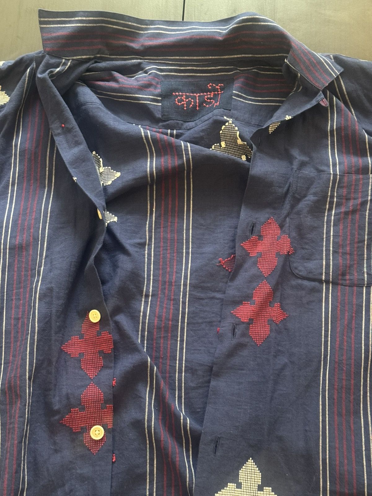 Kardo Kardo Convertible-Collar Embroidered Striped Cotton Shirt Size US L / EU 52-54 / 3 - 2 Thumbnail