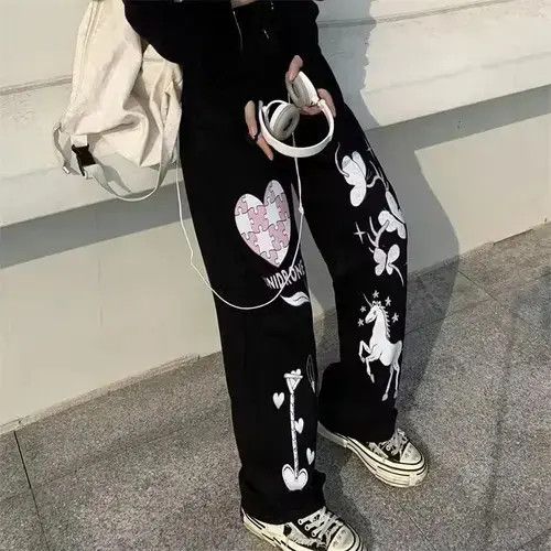 Other Streetwear Anime Print Wide Leg Daddy Baggy Jeans Size US 31 - 4 Thumbnail
