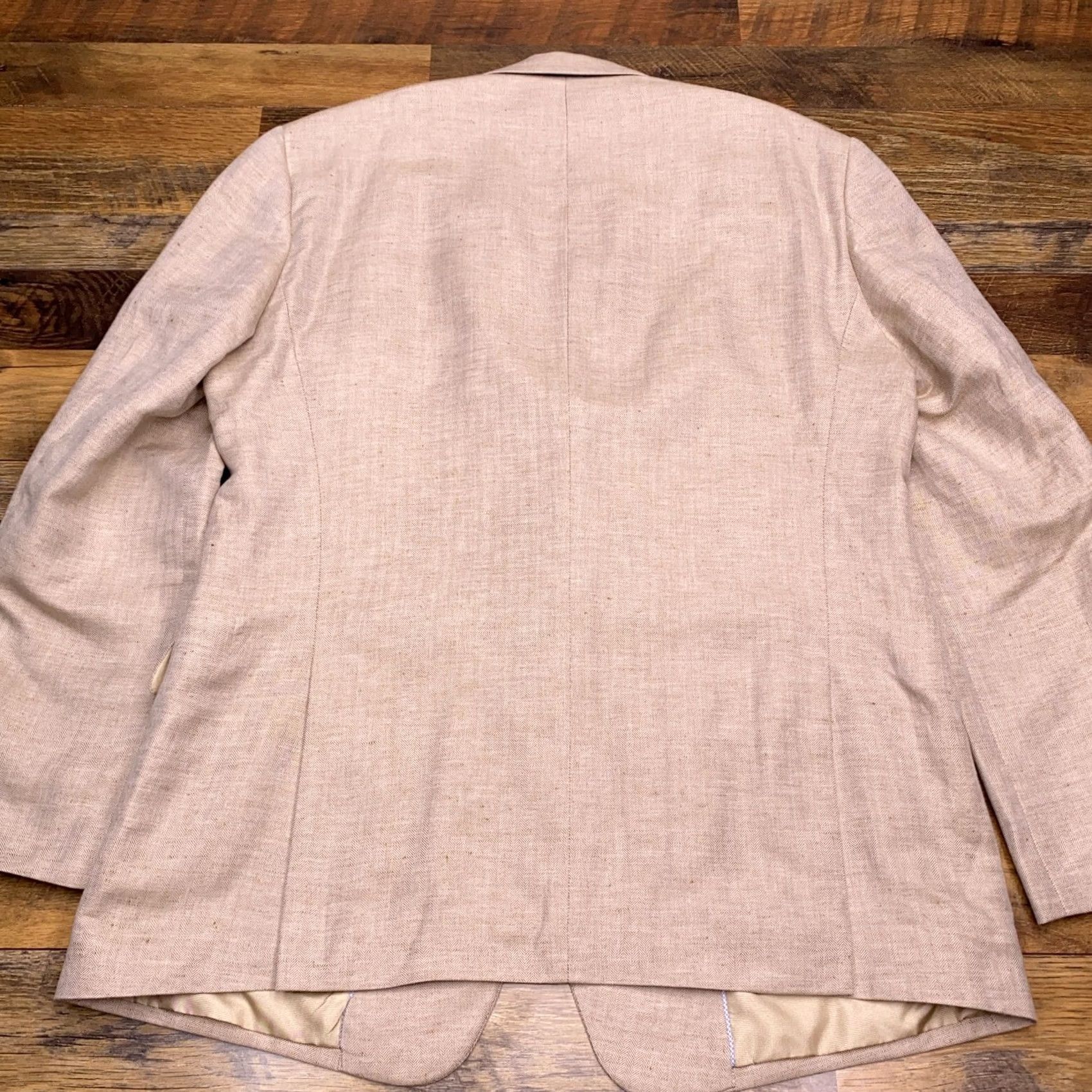 Jos. A. Bank Jos. A. Bank Sport Coat Mens 46 Long Tan Herringbone Linen Blend Slim Single-Breasted 2-Button Notch Lapel Long Jacket Chest 48 Vintage: No Size US S / EU 44-46 / 1 - 2 Thumbnail