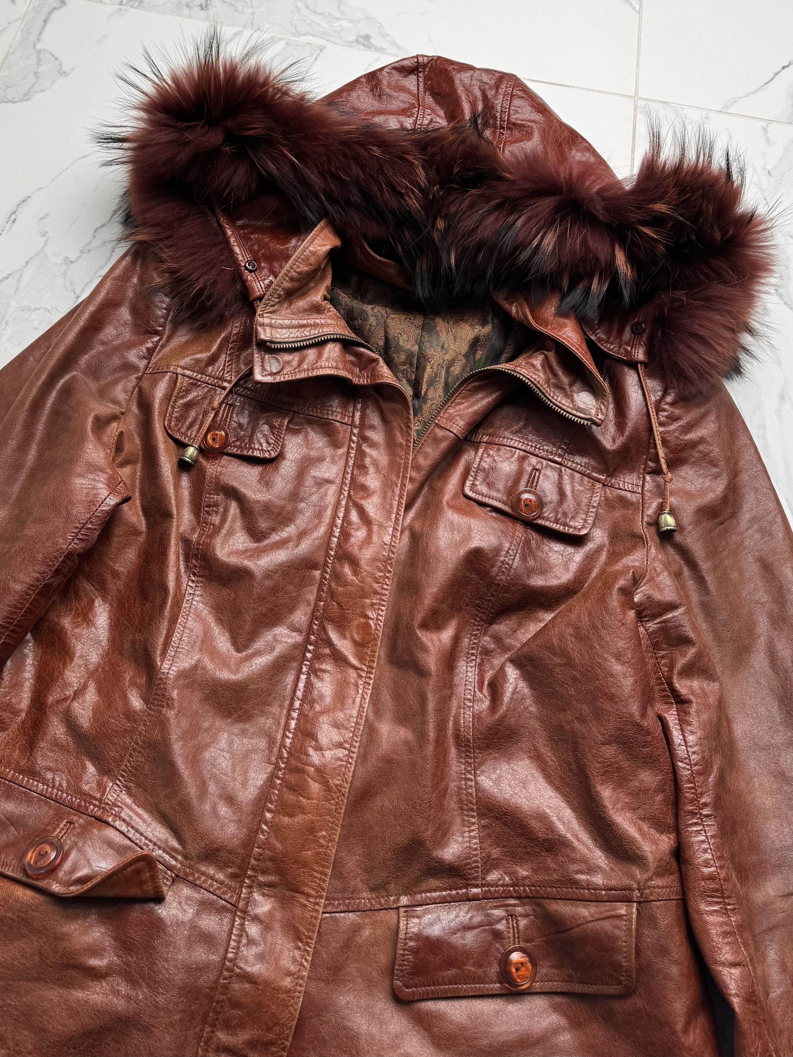 Japanese Brand Vintage Brown Leather Jacket Hooded Statement Coat Y2K Size L / US 10 / IT 46 - 6 Thumbnail