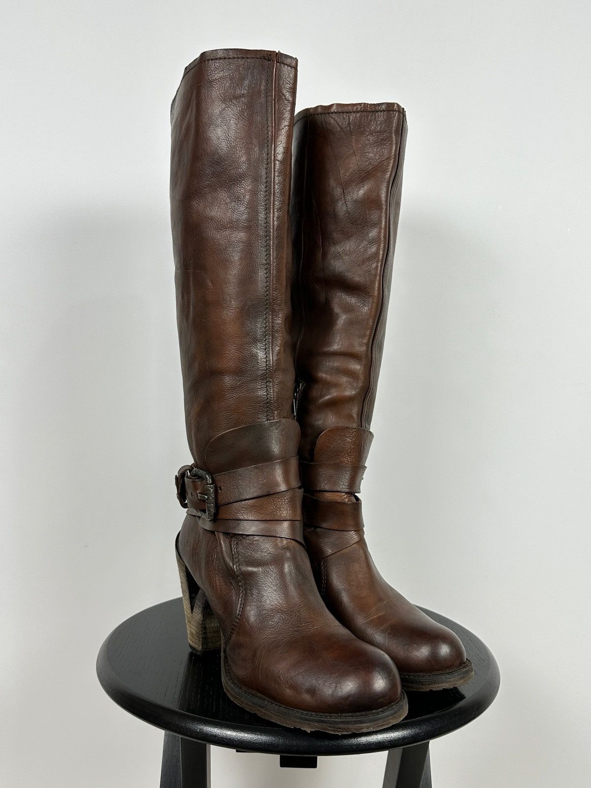 A.S.98 A.S.98. Airstep Brown Leather Knee High Boots Moto Style Size US 9 / IT 39 - 10 Thumbnail