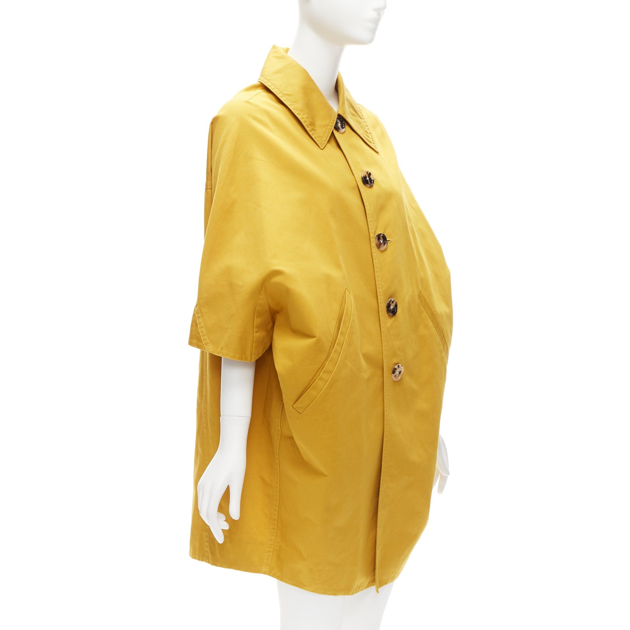 Image of Marni Mustard Yellow Cotton Linen Cocoon Cropped Sleeves Coat It36 Xs, Women's