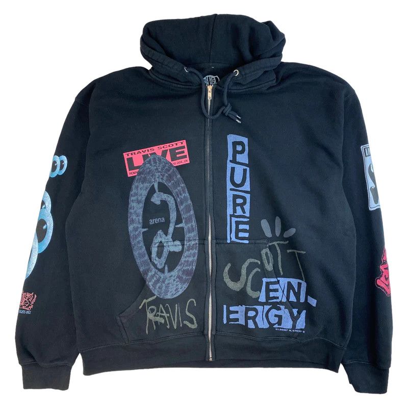 image of Cactus Jack Travis Scott O2 Live Zip Up Hoodie in Black, Men's (Size XL)