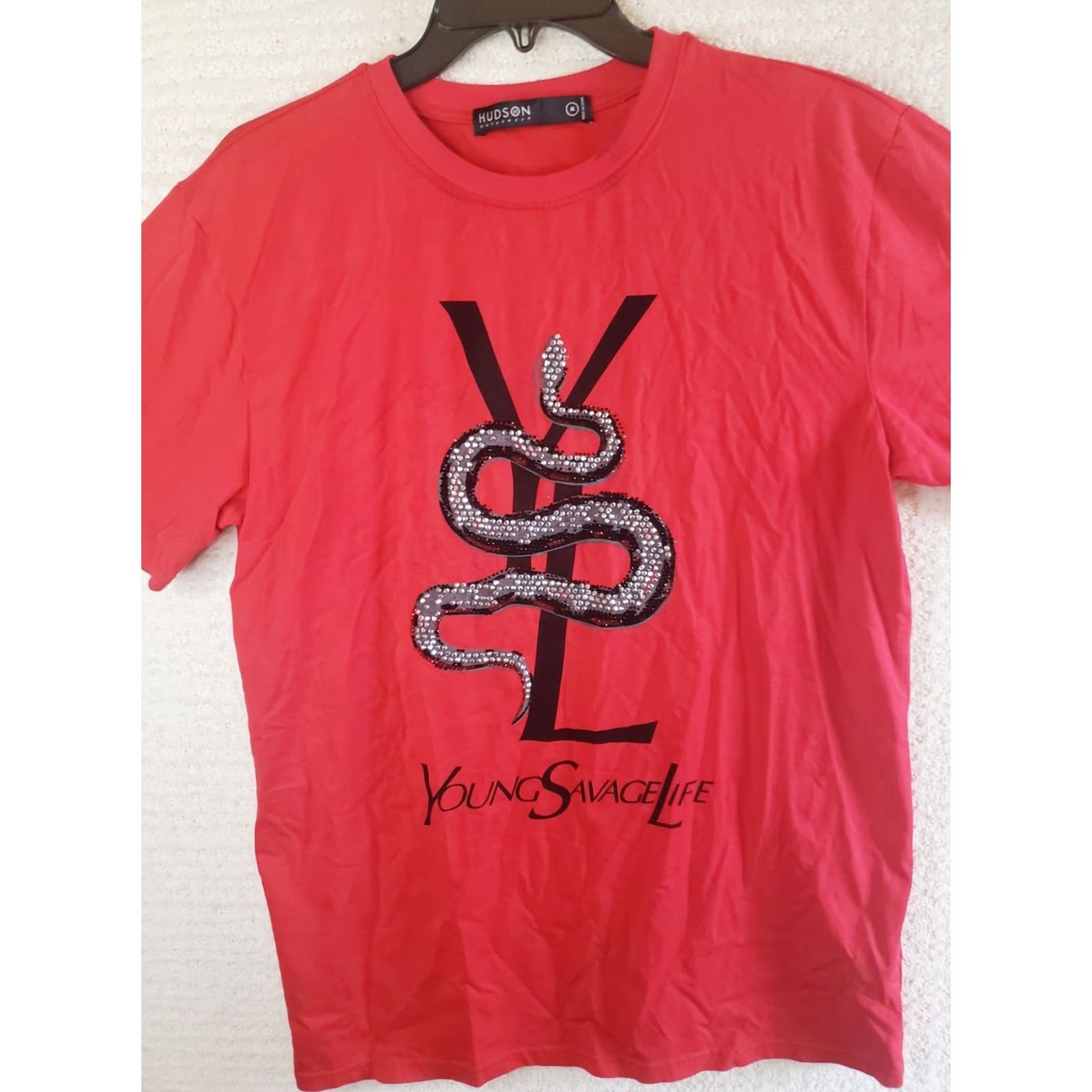 Alife VINTAGE Hudson Outerwear YSL T-Shirt Men M Red Rhinestone Snake Short Sleeve Tee Crew Neck Rhinestone YSL 90s Theme Mens Size US M / EU 48-50 / 2 - 2 Thumbnail