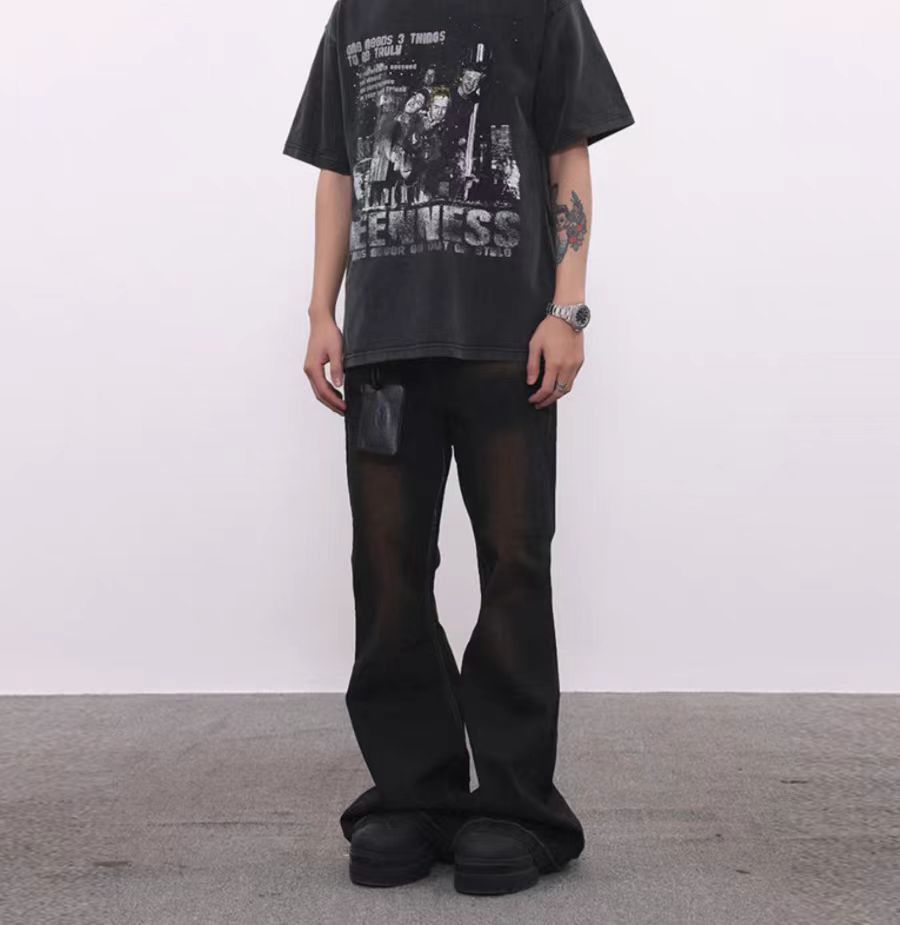 Japanese Brand × Jean Aged colorblocked micro flare jeans Size US 30 / EU 46 - 3 Thumbnail
