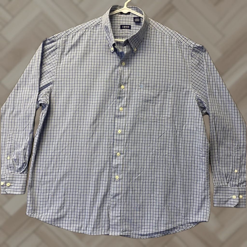 Izod IZOD Dress Shirt Men Blue Check Long Sleeve Button-Down Regular Fit XL 103-33 / 10333 Mens Shirt Size 46R - 1 Thumbnail