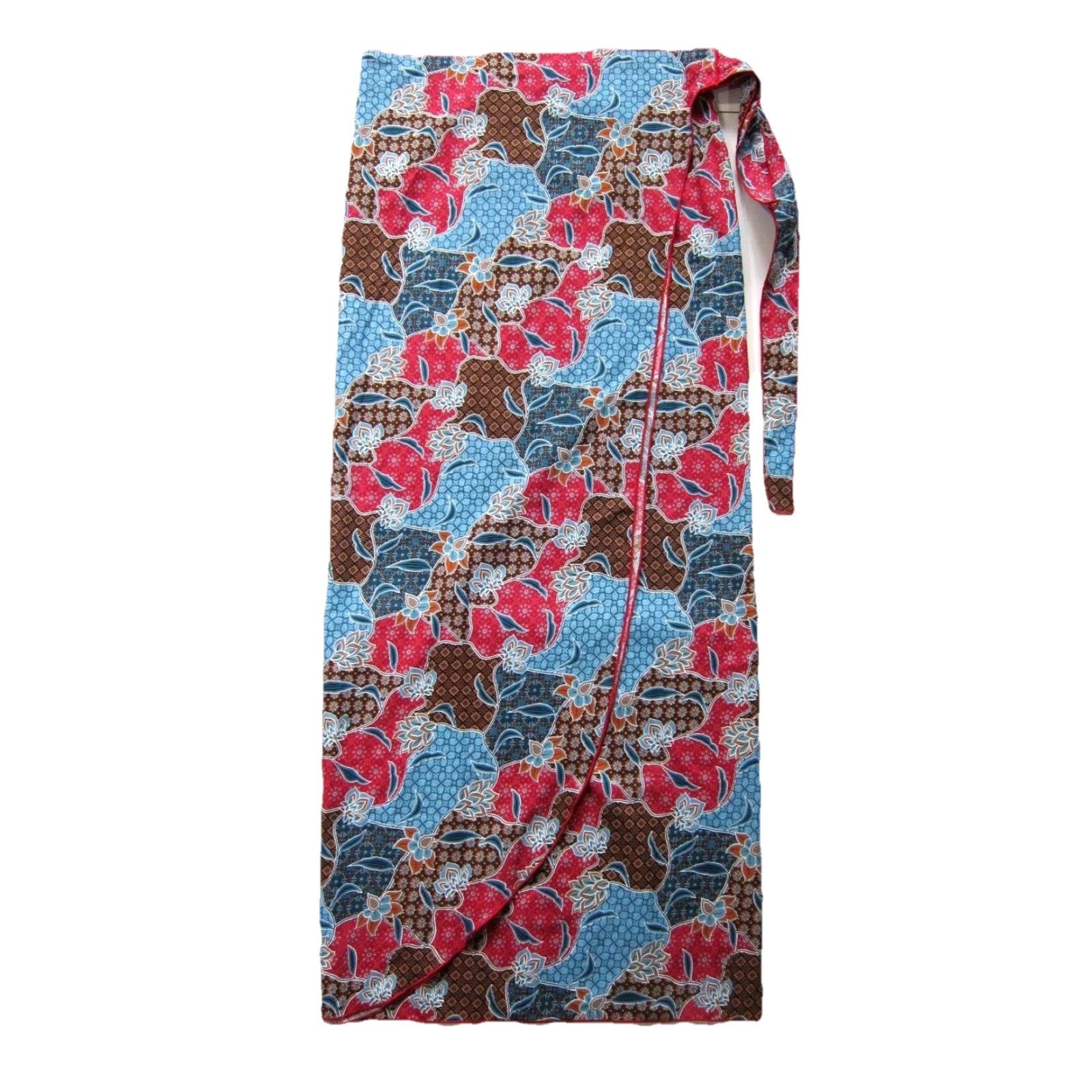 Vintage VINTAGE Sol Cique 100% Cotton Blue Pink Brown Floral Long Maxi Wrap Skirt OS Women's Skirt One Size Blue Floral Long Maxi Wrap Skirt Womens OS Size 42" / US 20 - 2 Thumbnail