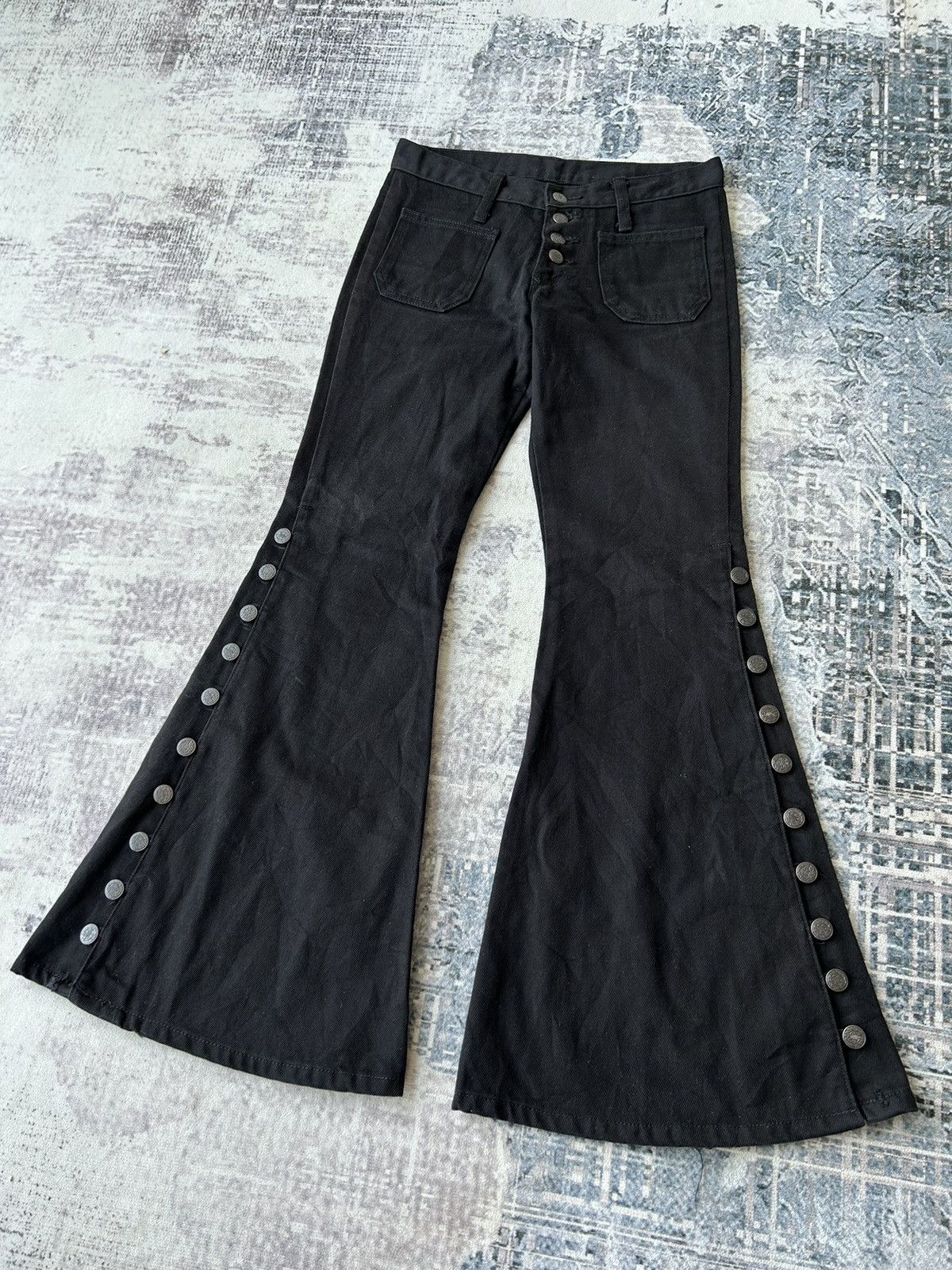 If Six Was Nine Super Flared Button Punk Jeans Size US 28 / EU 44 - 3 Thumbnail