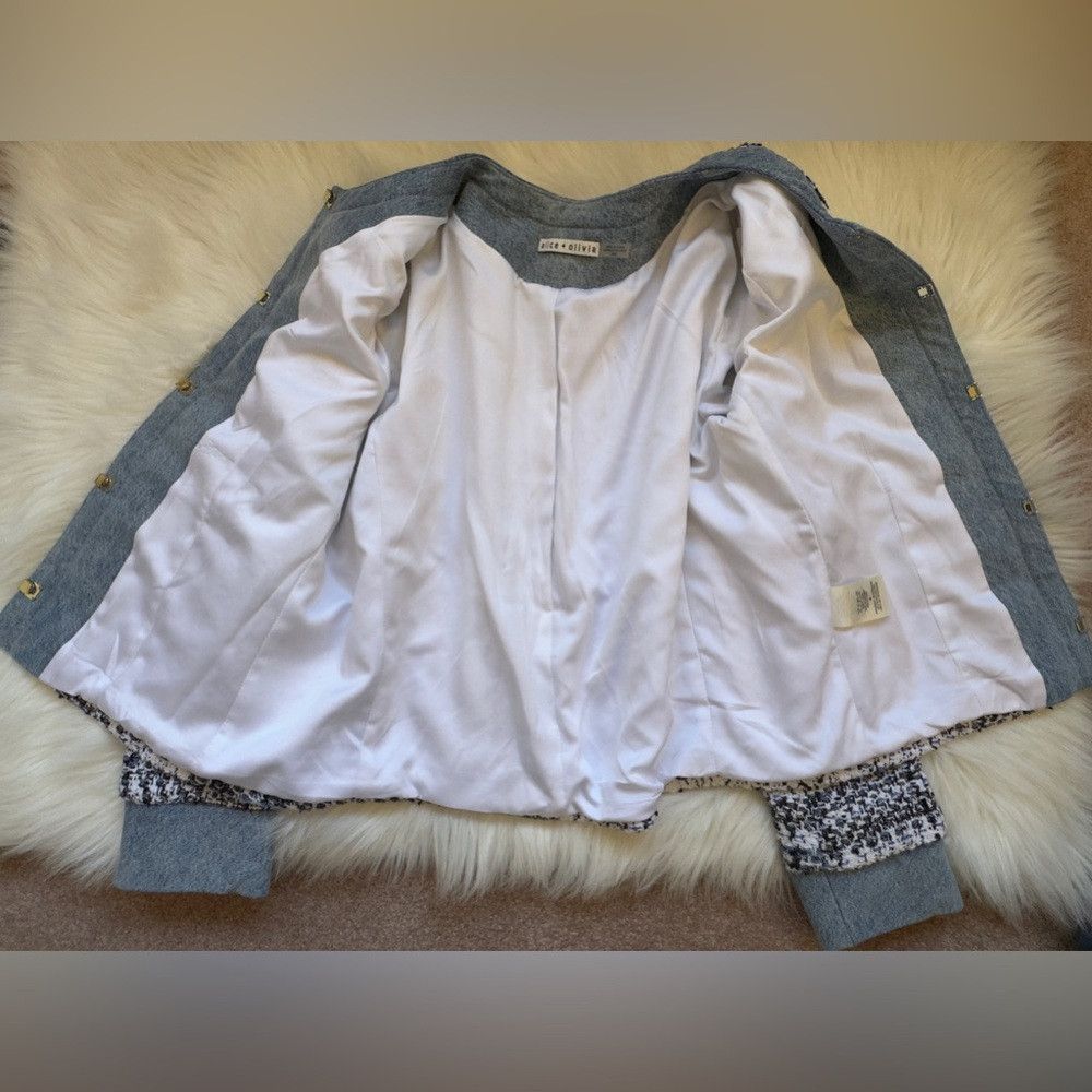 Alice + Olivia Alice + Olivia Combo Tweed and Denim Patch Pocket Jacket in Size M / US 6-8 / IT 42-44 - 6 Thumbnail