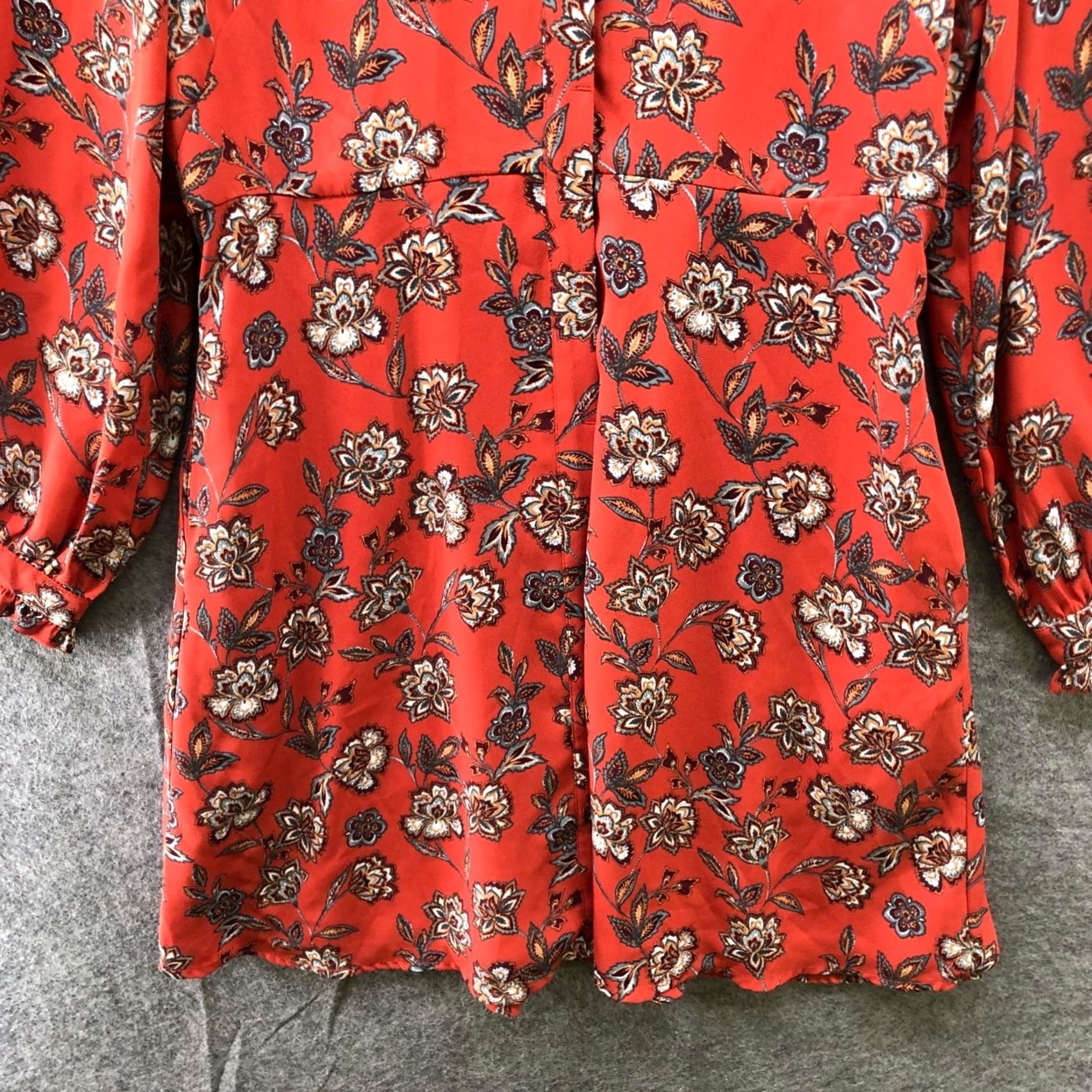Loft LOFT Long Sleeve Mini Dress 4P Rust Orange A-Line Floral Ruffle Collar Chiffon Dress Womens 4P Petite VINTAGE? No Size S / US 4 / IT 40 - 4 Thumbnail