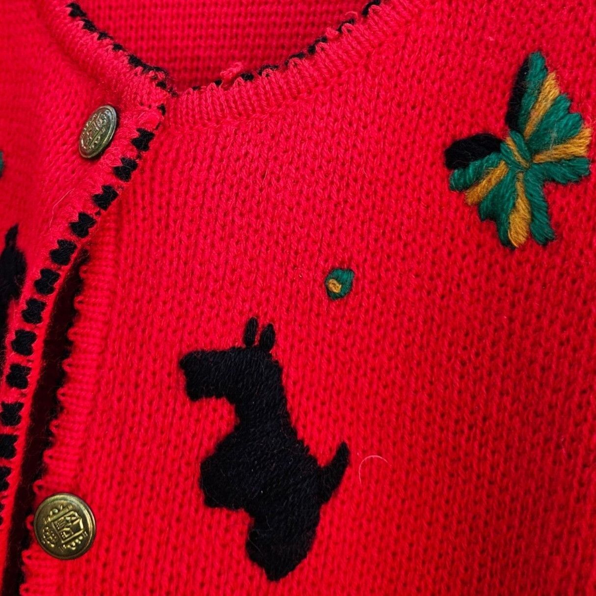 Vintage 80s Scottie Dog Cardigan Red Embroidered Knit Vintage Novelt Size M / US 6-8 / IT 42-44 - 6 Thumbnail