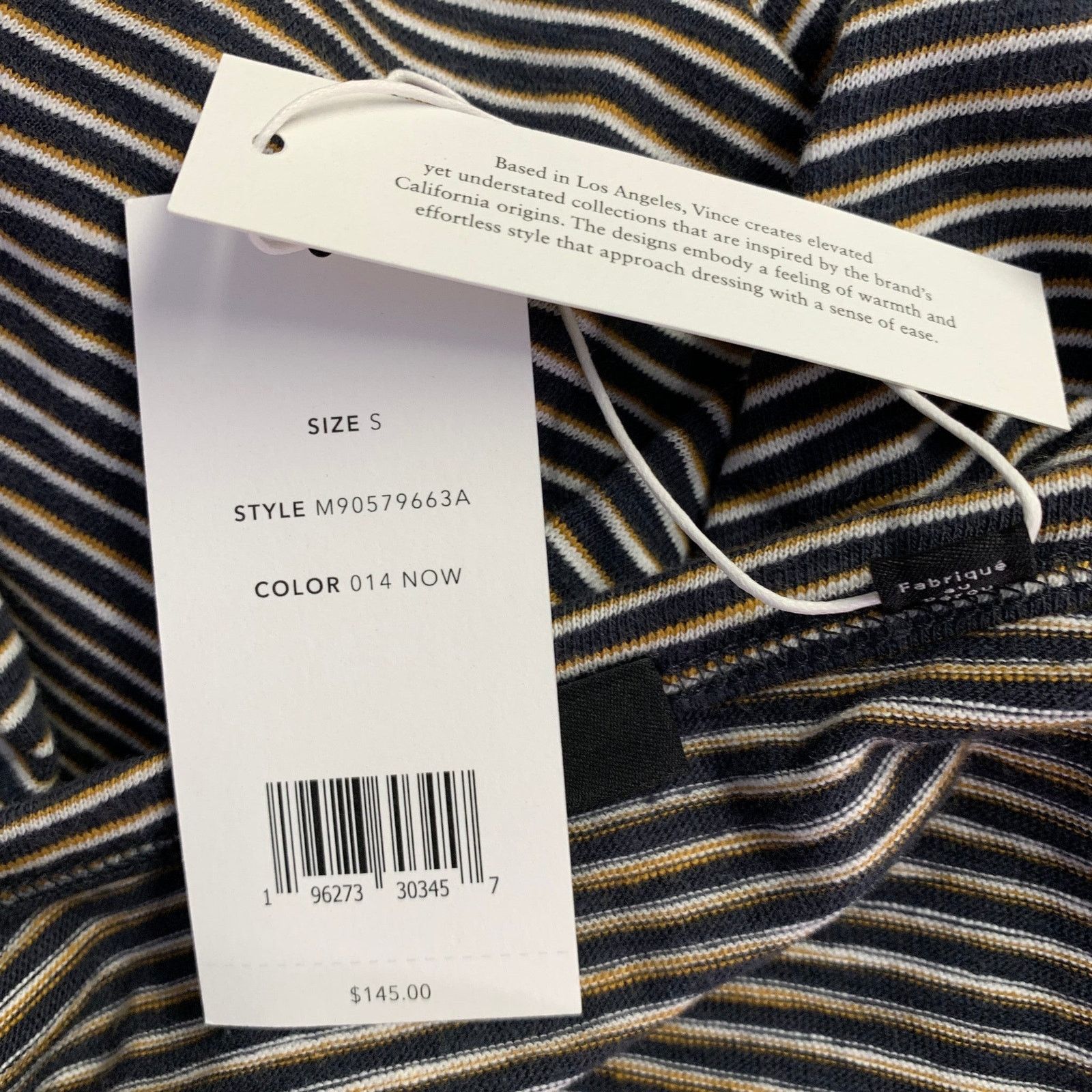 Vince S Navy Yellow & White Stripe Cotton Open Collar Pullover Size US S / EU 44-46 / 1 - 6 Thumbnail