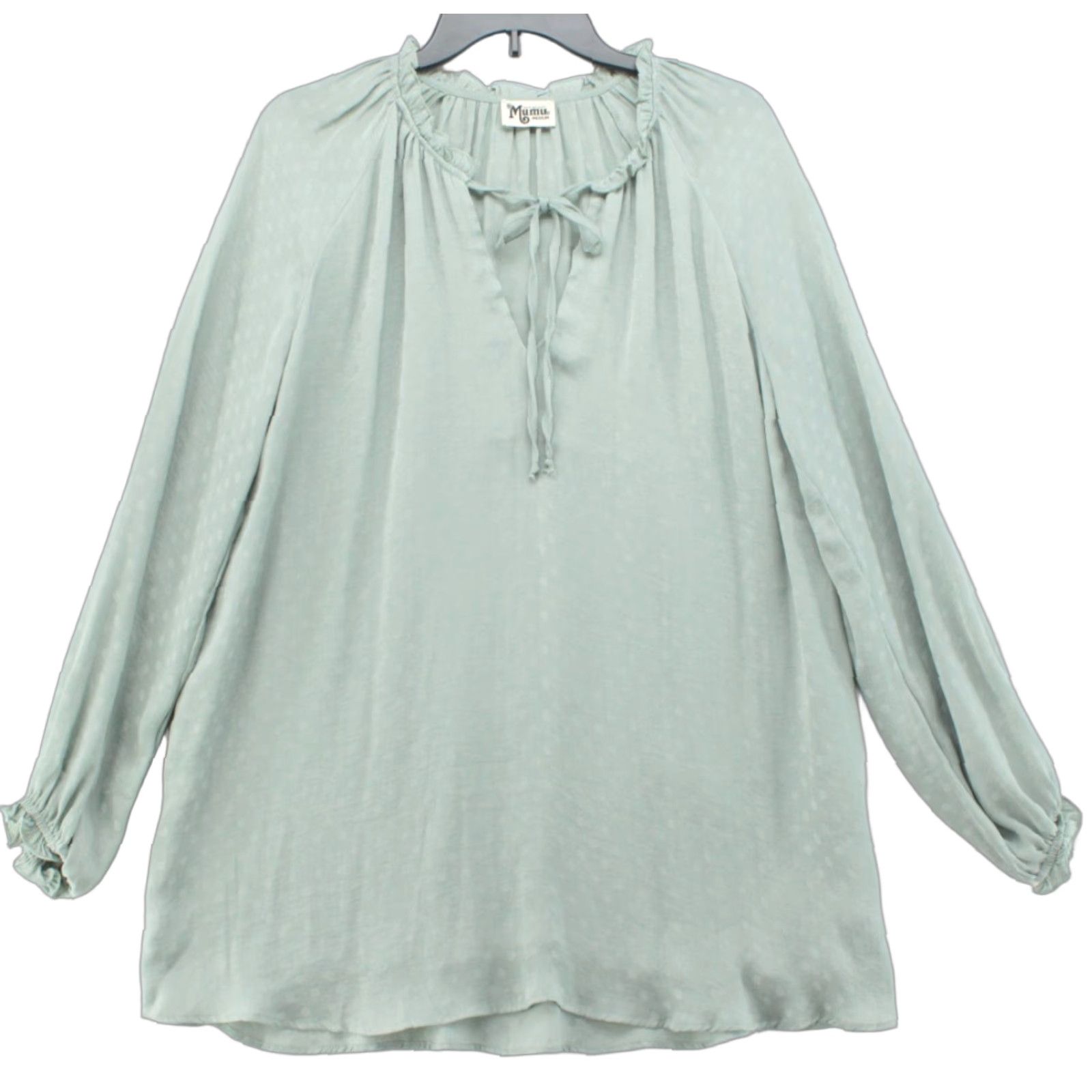 Show Me Your MuMu Show Me Your Mumu Charlene Tunic Top Women's M Green Polka Dot Tie-Sleeve V-Neck Pullover Blouse Casual/Business Women 90s? Size M / US 6-8 / IT 42-44 - 1 Thumbnail