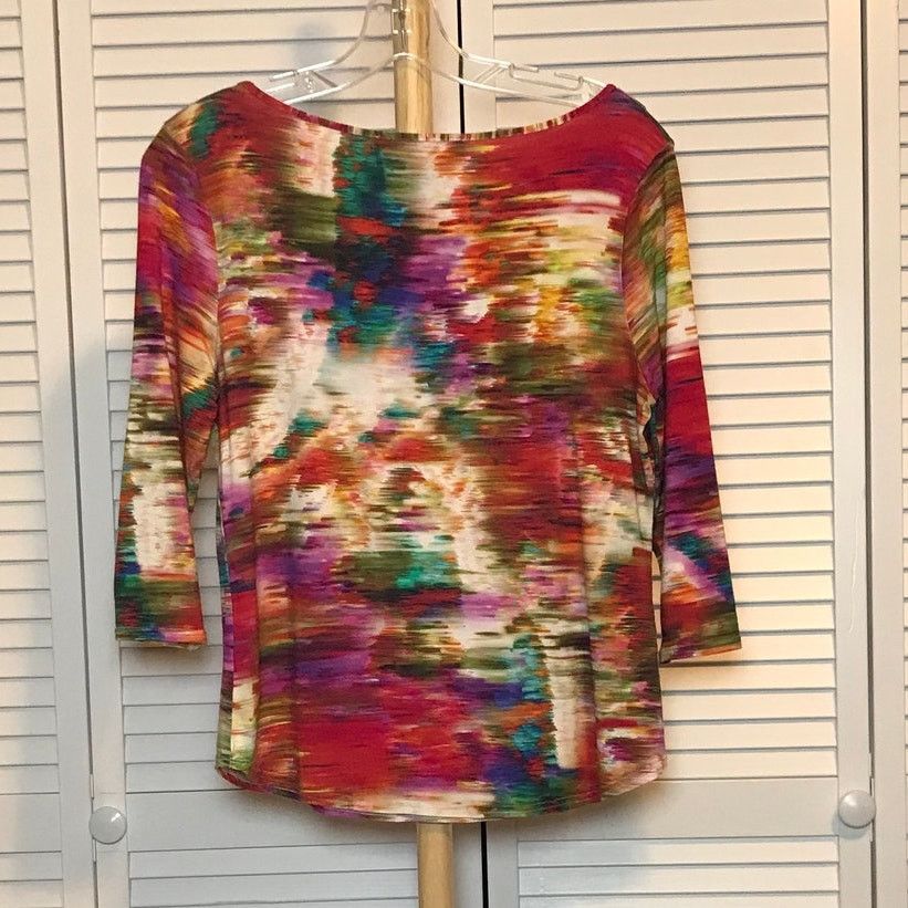 Other Peck & Peck Abstract Round Neck 3/4 Sleeve Women Blouse PL Size L / US 10 / IT 46 - 2 Thumbnail
