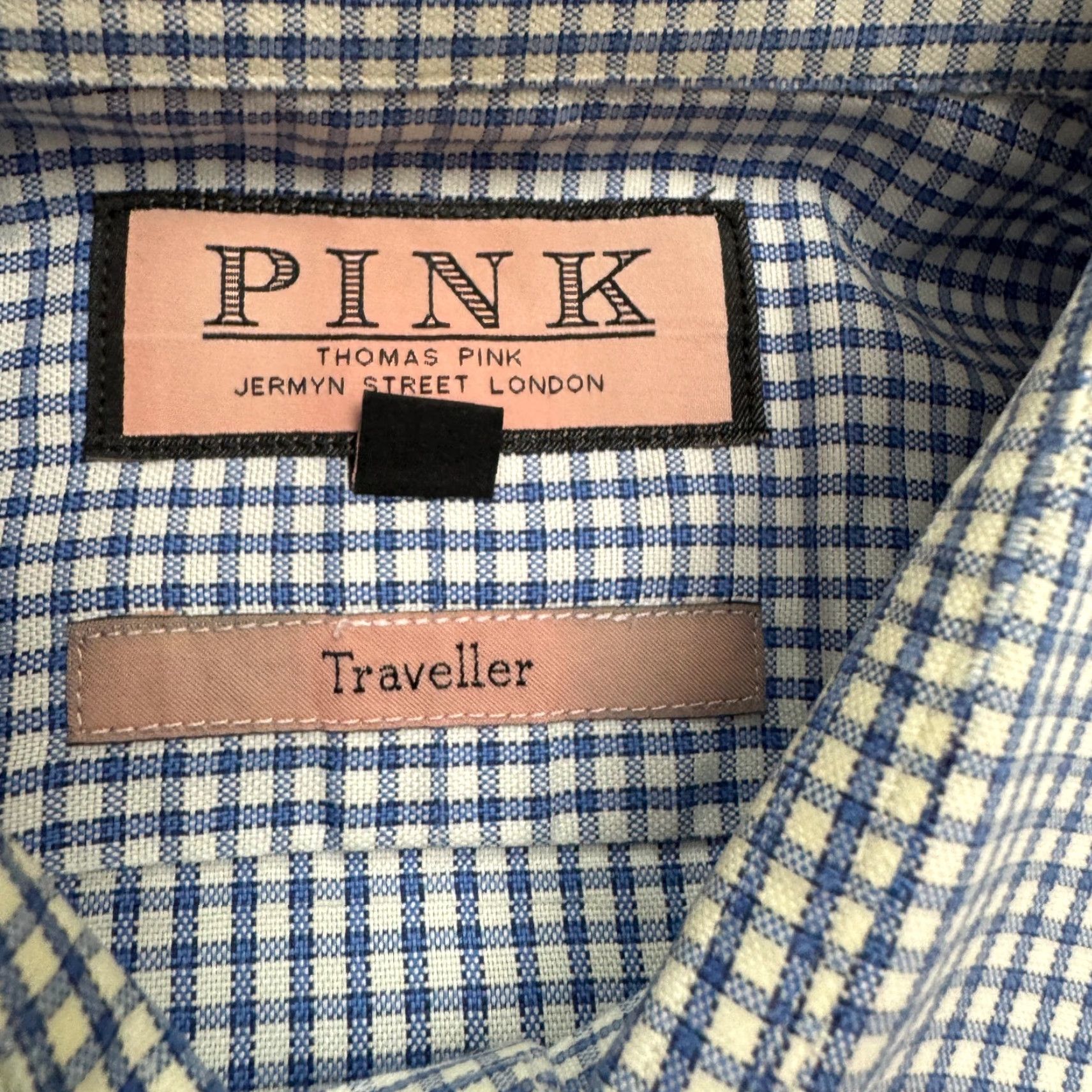 Vintage Thomas Pink Traveler Button Down Shirt Mens Large Blue Gingham Check Cotton Top Size US L / EU 52-54 / 3 - 7 Thumbnail