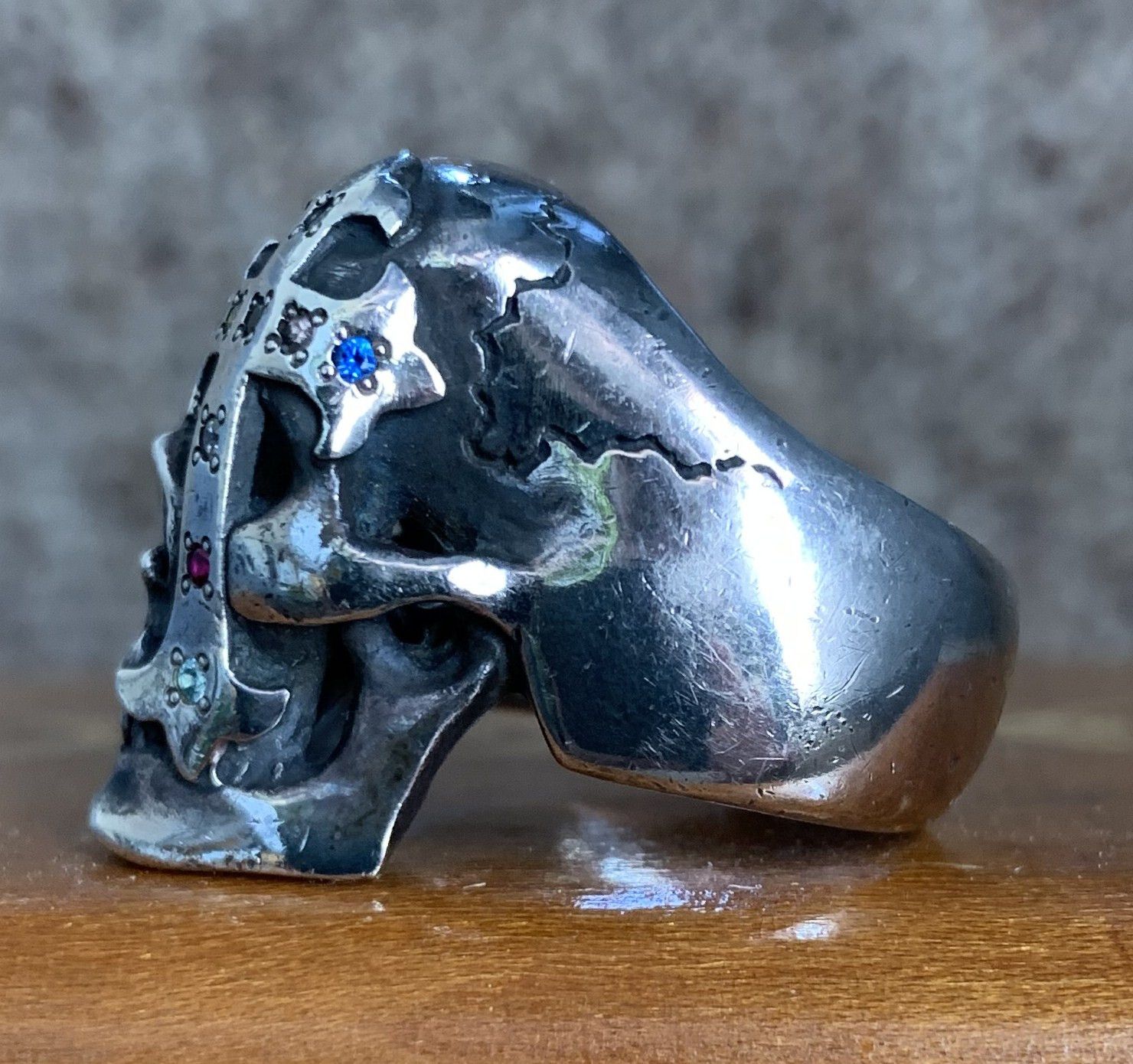 Number (N)ine SS05 "Nightcrawler" Bejeweled Silver Skull Ring Size ONE SIZE - 3 Thumbnail